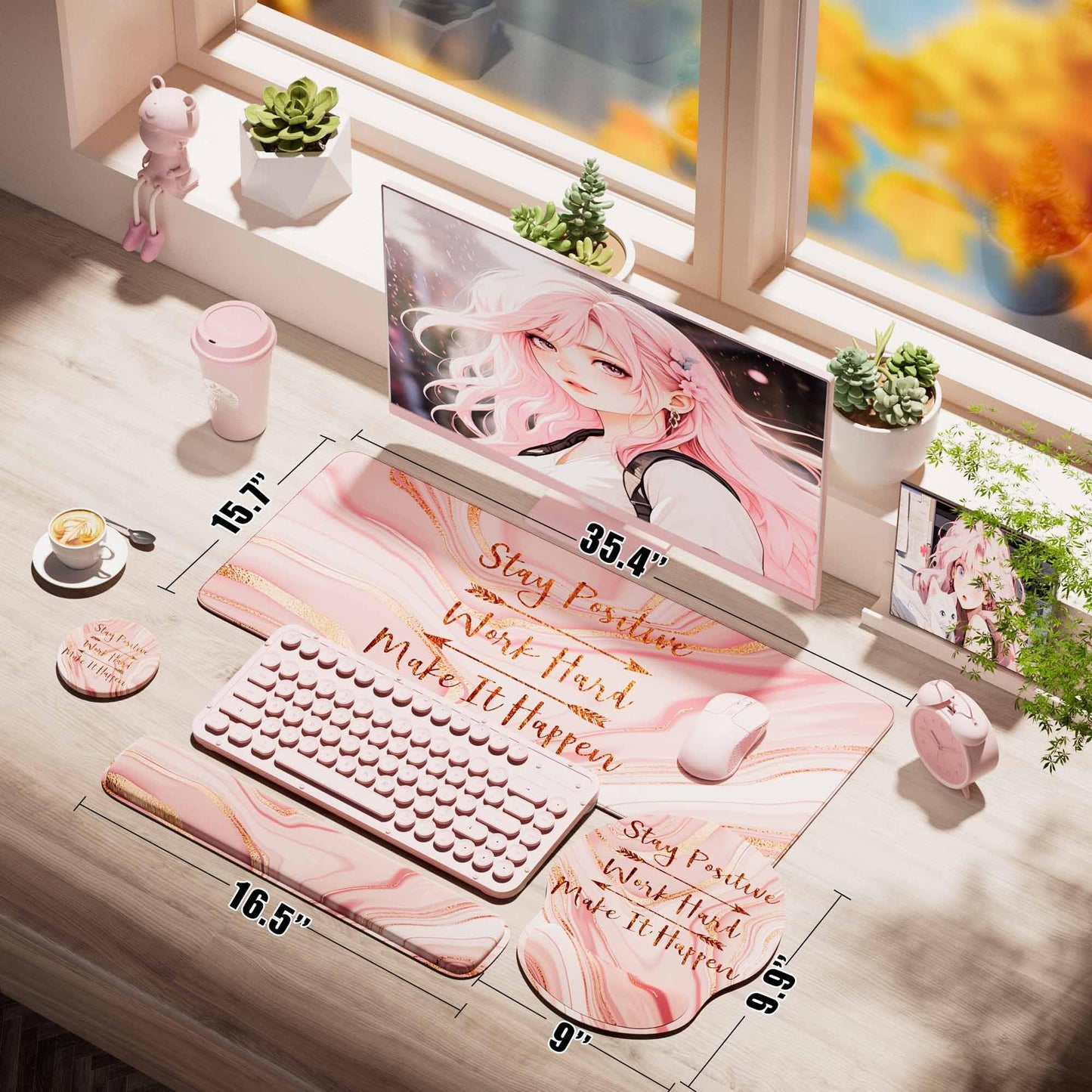 Large Mouse Pad and Keyboard Wrist Rest + Desk Mat Set,Full Long Mouse Pads for Desk Accessories