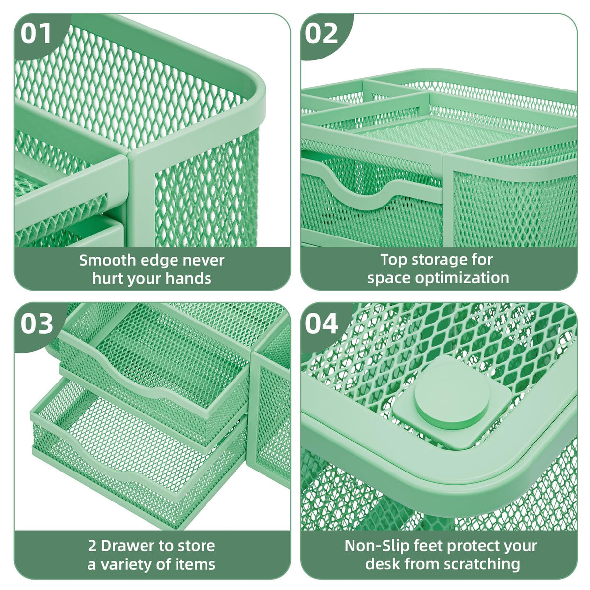 Marbrasse Mesh Desk Organizer, Pen Organizer with 2 Drawer, Multi-Functional Pencil Holder, Desk