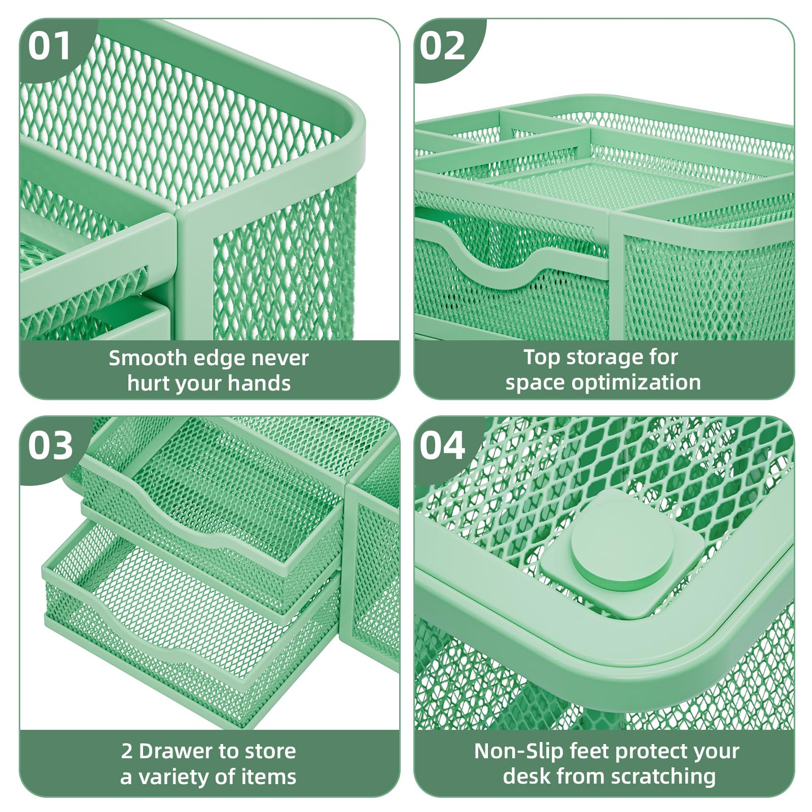 Marbrasse Mesh Desk Organizer, Pen Organizer with 2 Drawer, Multi-Functional Pencil Holder, Desk
