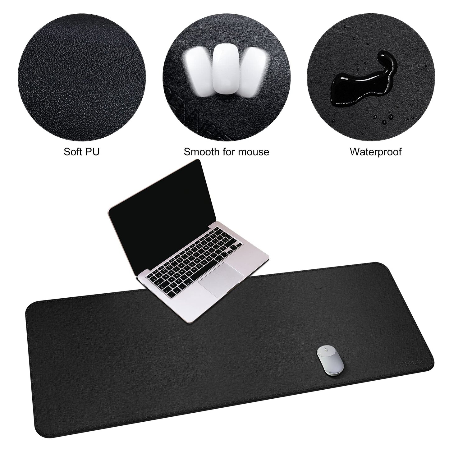 CENNBIE Leather Desk Mat,55" x 19.6" Extra Large Desk Pad Protector (Black)