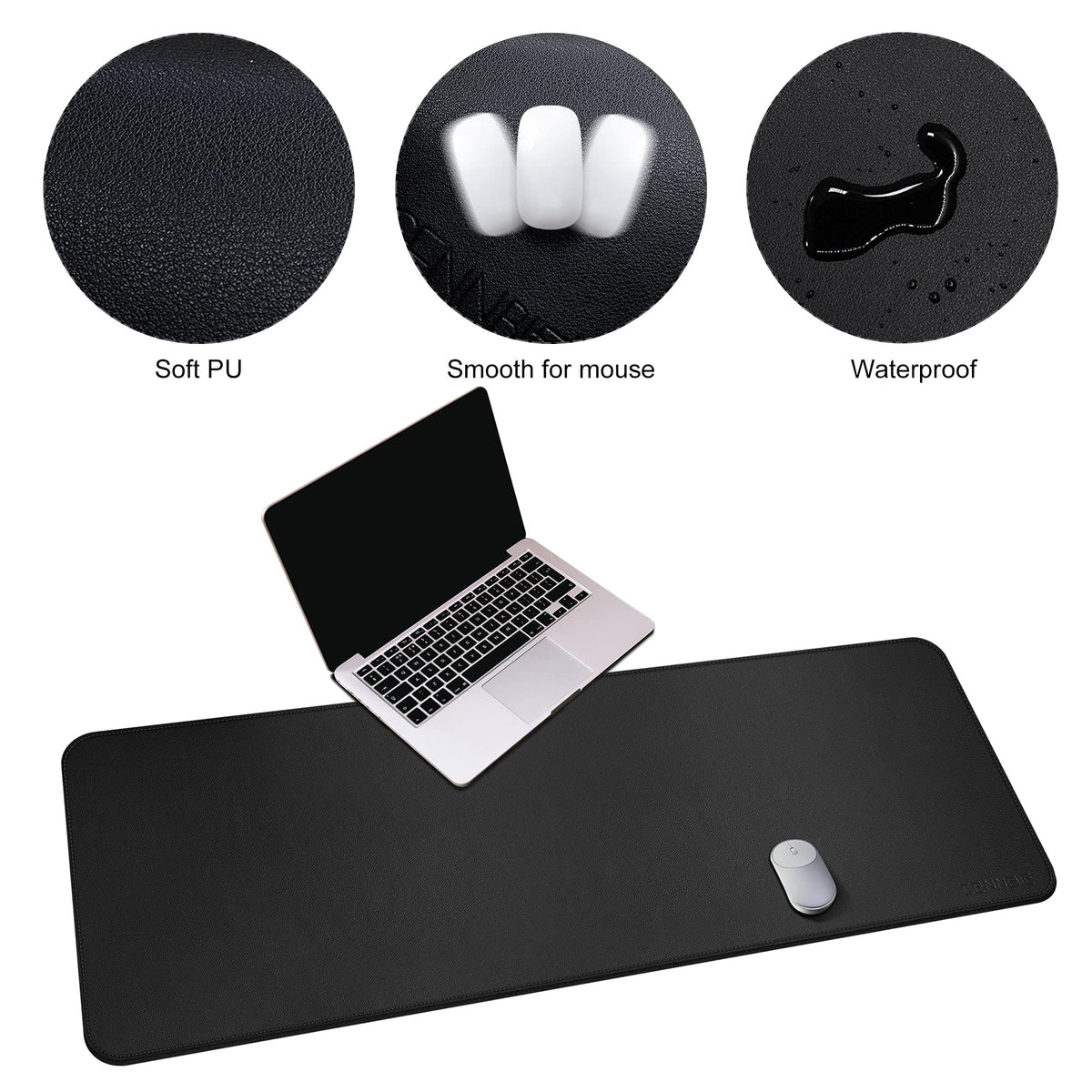 CENNBIE Leather Desk Mat,55" x 19.6" Extra Large Desk Pad Protector (Black)