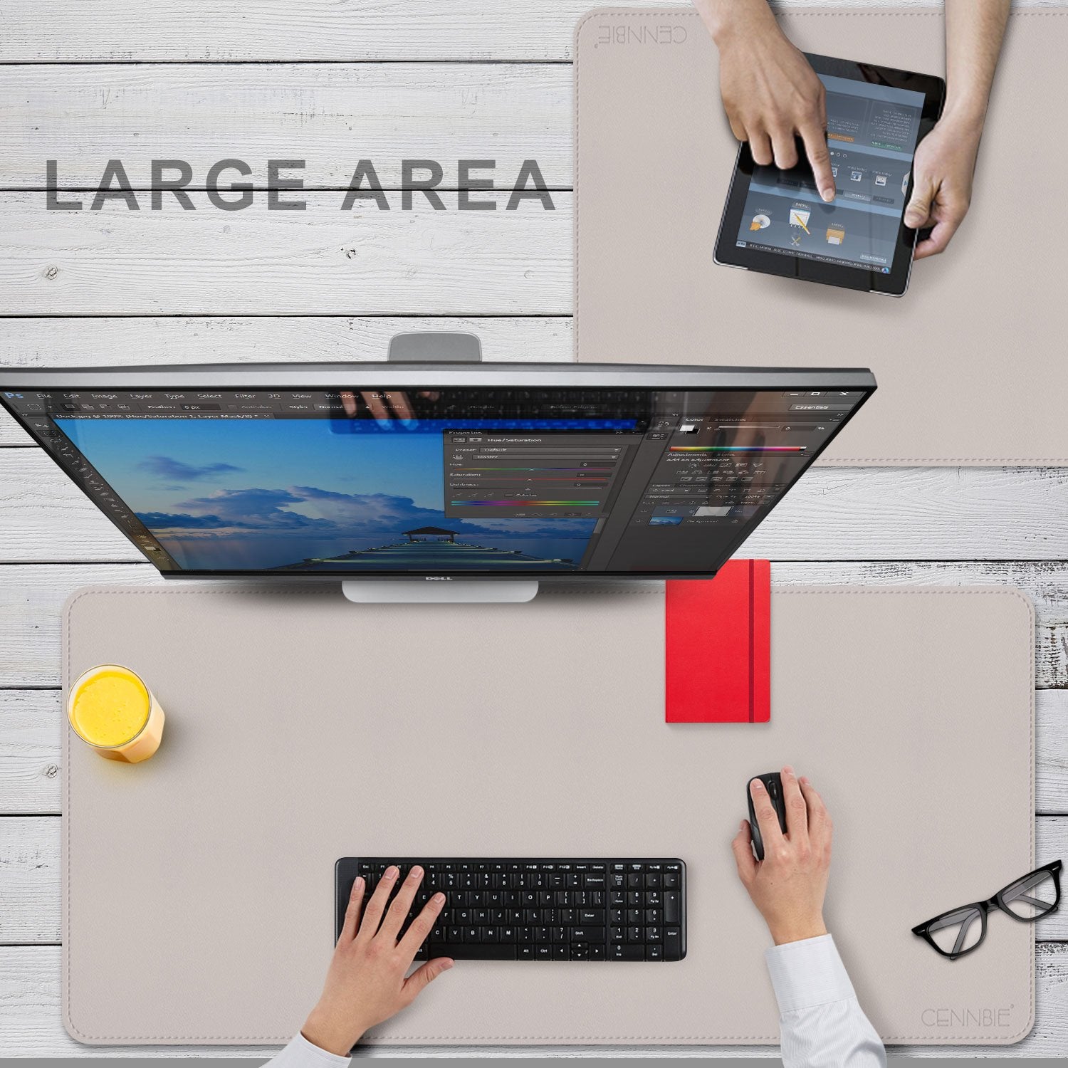 CENNBIE 39.3" x 19.6" Leather Desk mat,Perfect Desk Mate for Office(Cream)