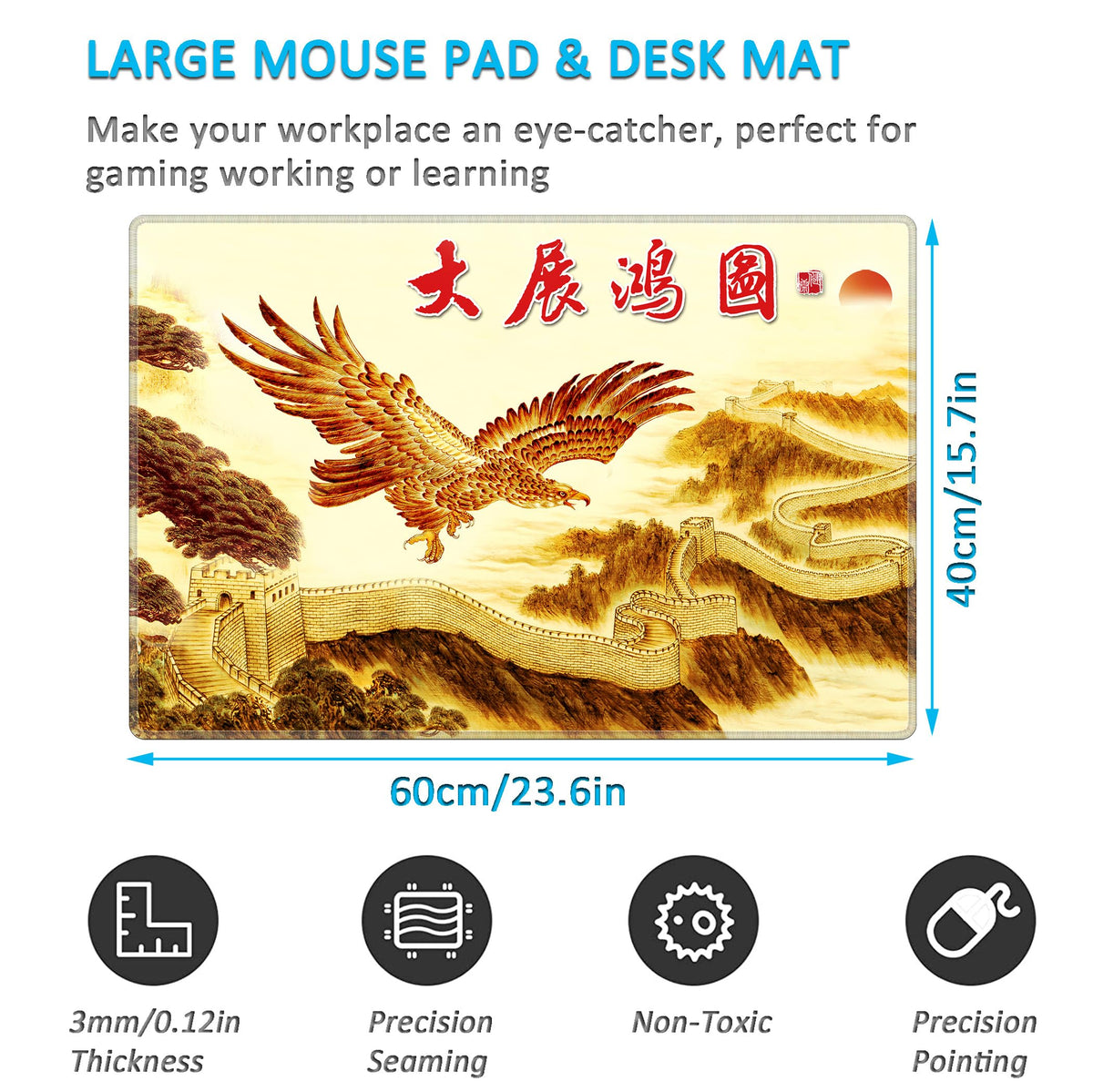 LL-COEUR XXL Landscape Gaming Mouse Pad Computer Keyboard Mat Office Desk Pad (Eagle, 23.6" x 15.7"