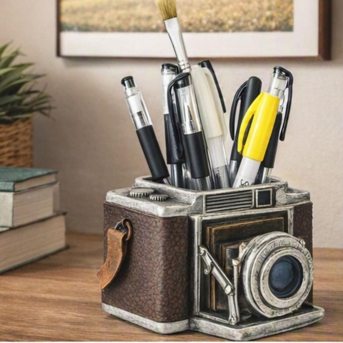 Bellaa Camera Pen Pencil Holder Vintage Retro Antique Style Shabby Chic Desk Organizer Office