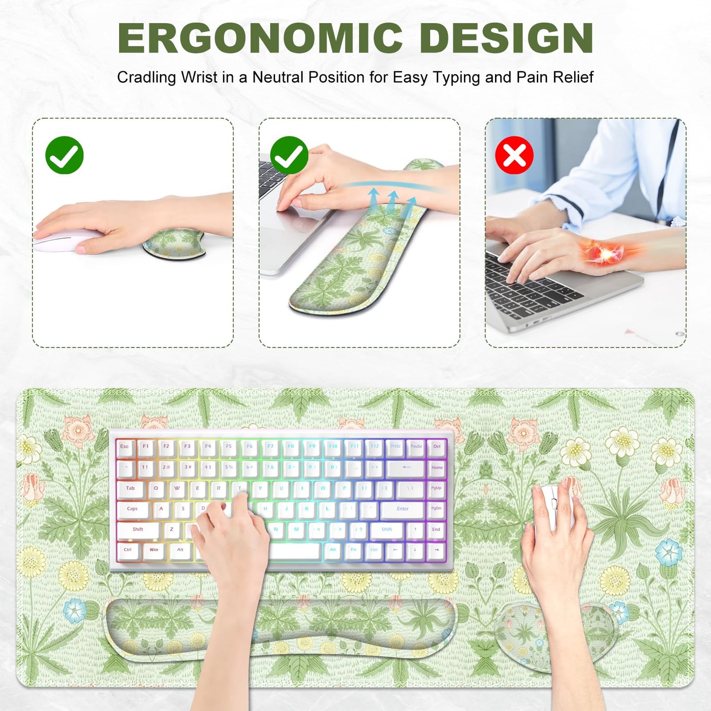 Lauspuck Large Mouse Pad and Keyboard Wrist Rest, Extended Mouse Pad with Wrist Support, Non-Slip