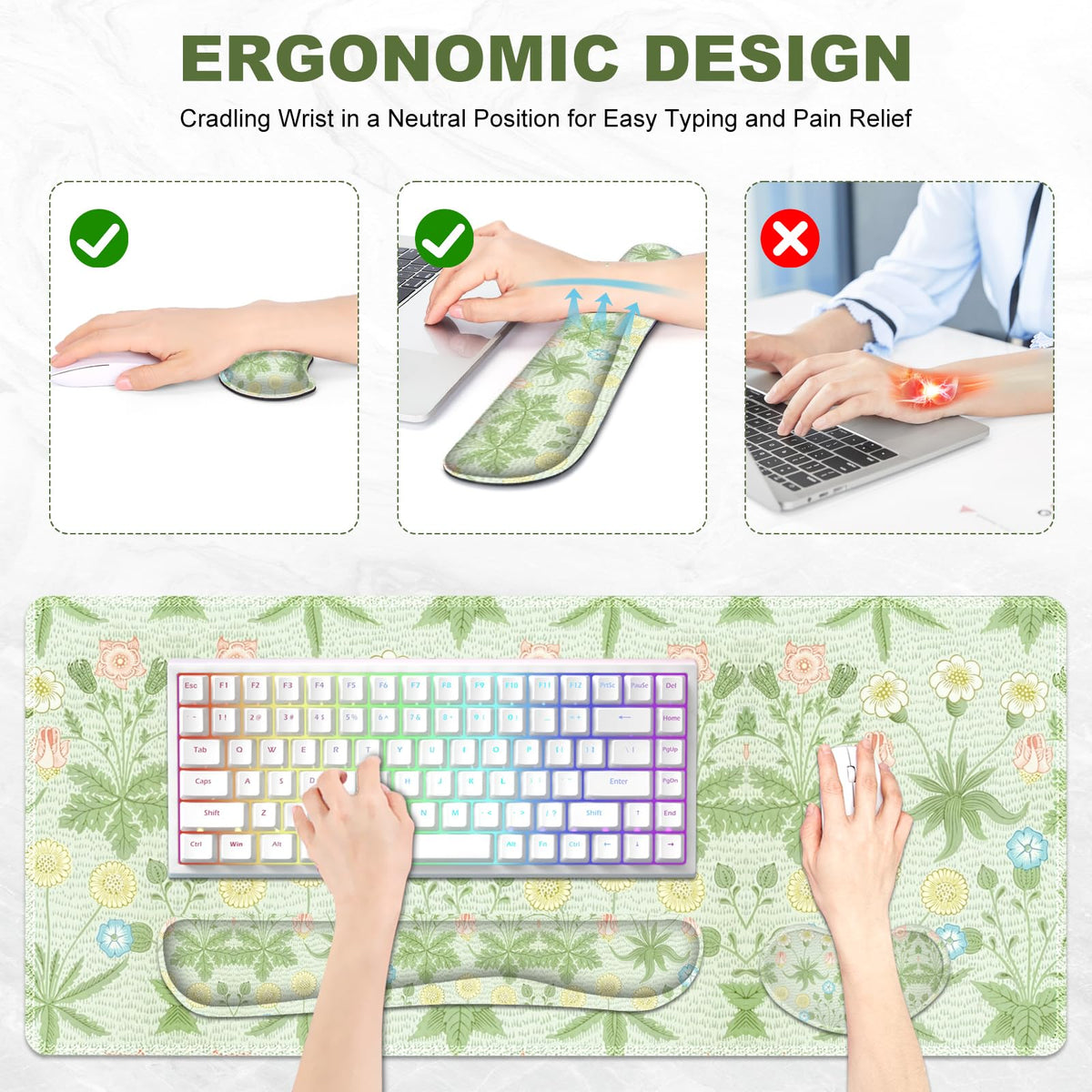Lauspuck Large Mouse Pad and Keyboard Wrist Rest, Extended Mouse Pad with Wrist Support, Non-Slip