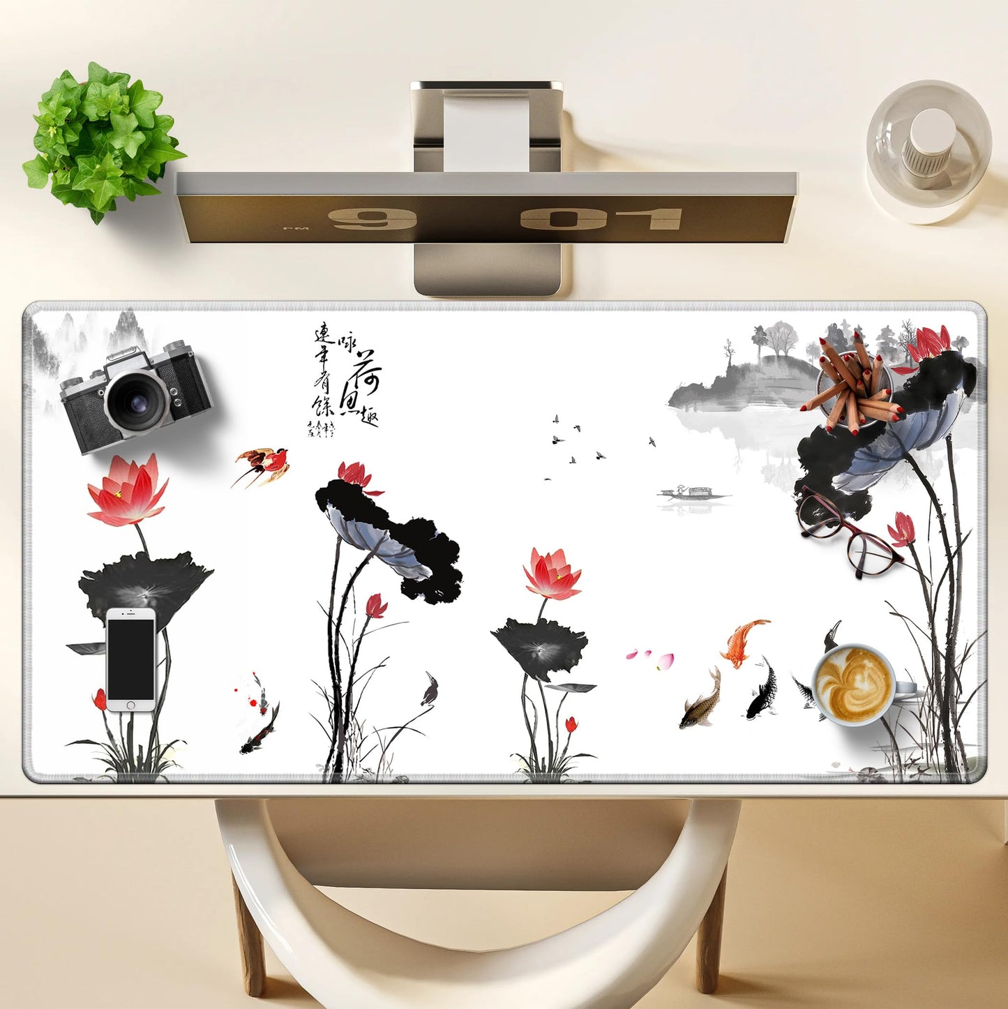 LL-COEUR XXL Landscape Gaming Mouse Pad Computer Keyboard Mat Office Desk Pad (Lotus, 39.3" x 19.6"