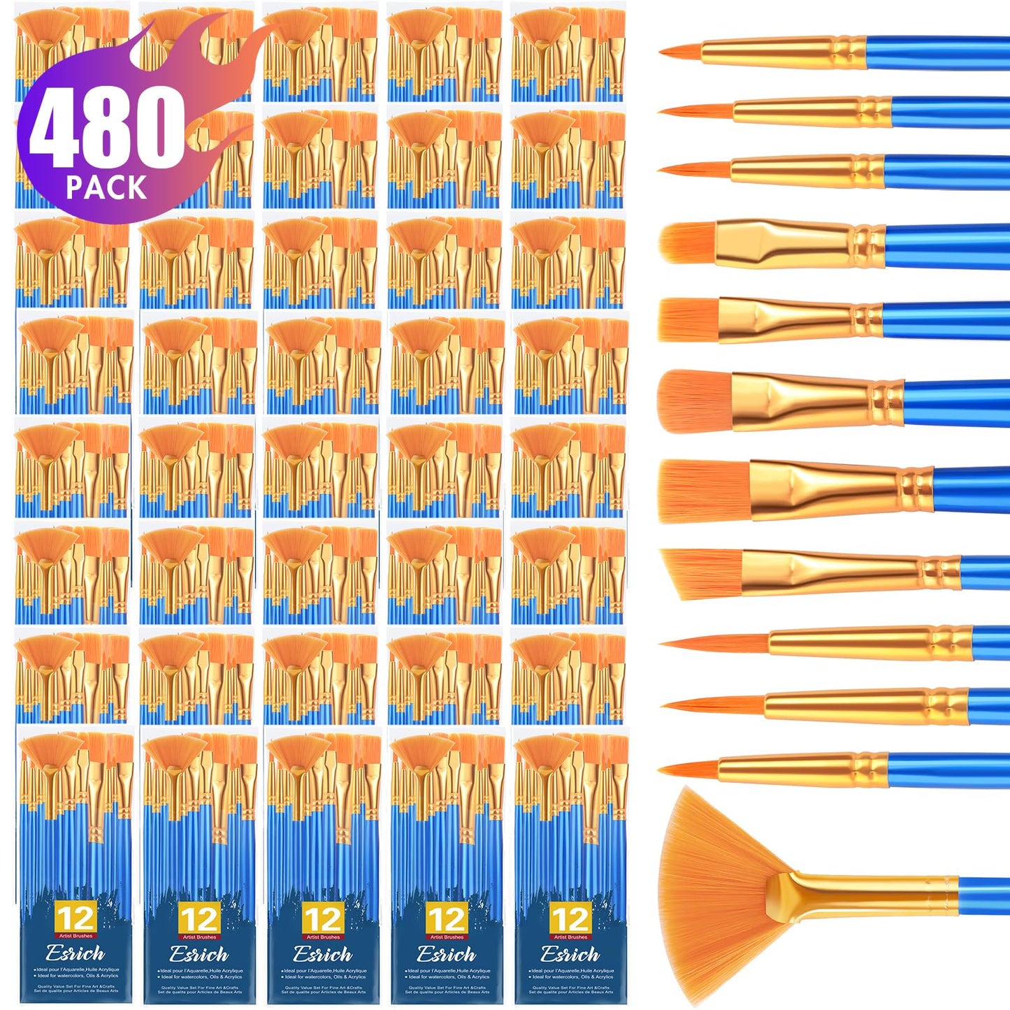 ESRICH Paint Brushes, 40Pack 480pcs Paint Brush for Acrylic Painting