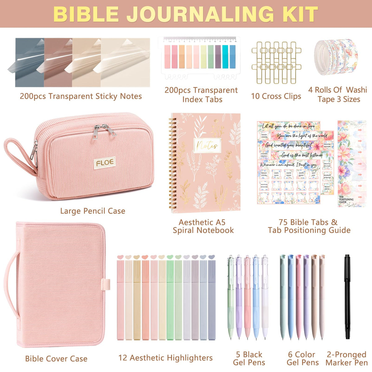 Bible Study Supplies Journaling Annotation Kit w/Bible Cover Case for Women