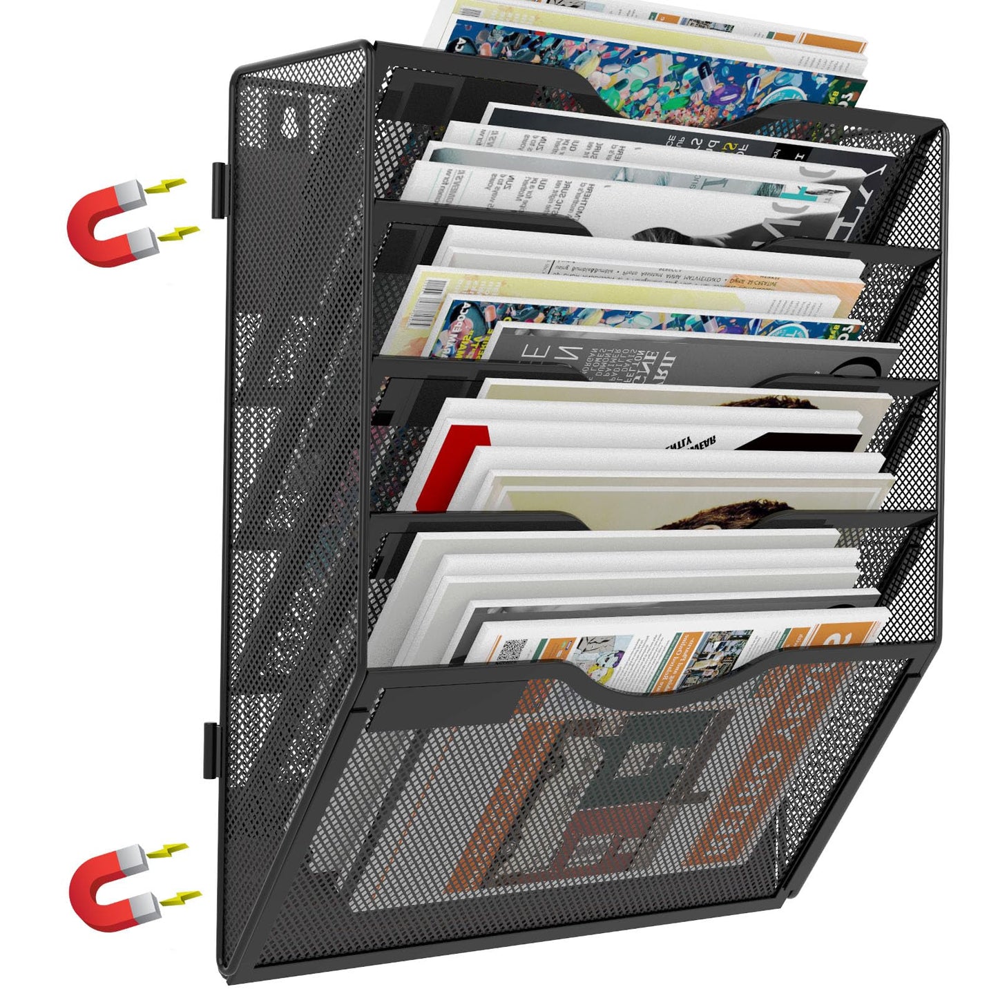 LQPAFZ 5 Tier Magnetic File Holder for File Cabinets, Refrigerator, Whiteboard, Office, No Drilling