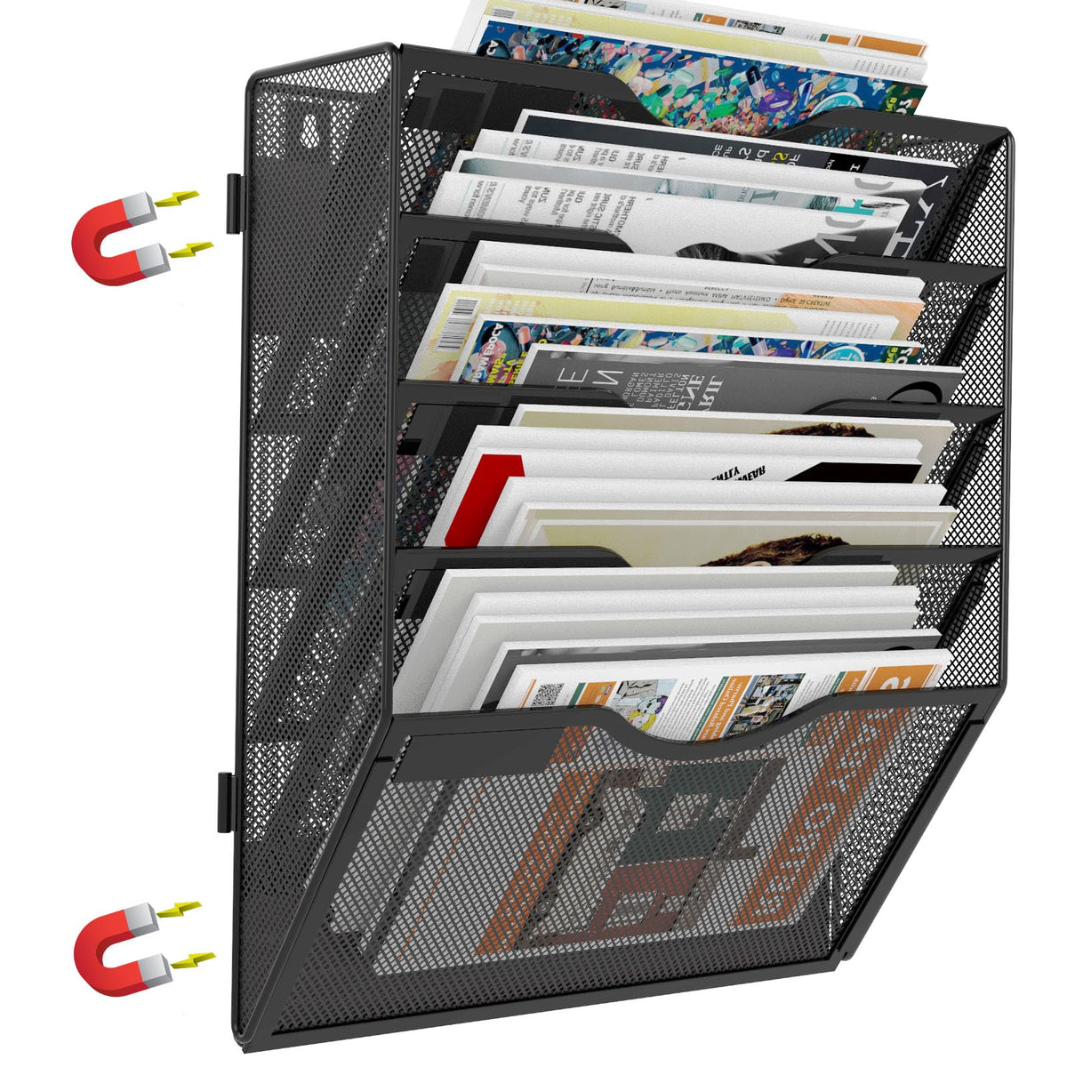 LQPAFZ 5 Tier Magnetic File Holder for File Cabinets, Refrigerator, Whiteboard, Office, No Drilling