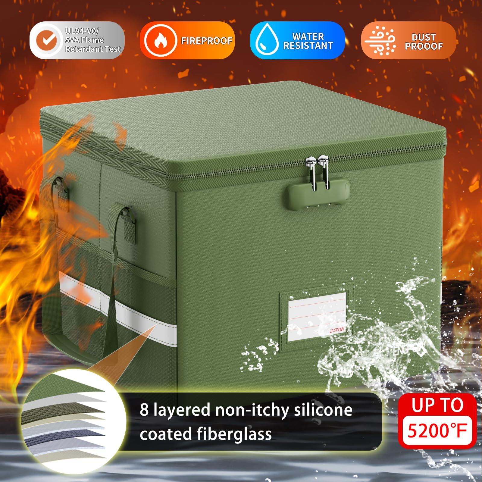 ENGPOW 5200°F File Box Fireproof Document Box with Lock,Heat Insulated Collapsible File Storage