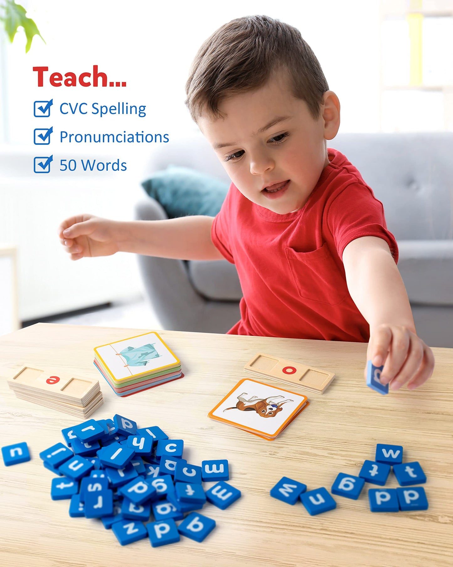 Coogam Wooden Short Vowel Reading Letters Sorting Spelling Games, Site CVC Words Learning