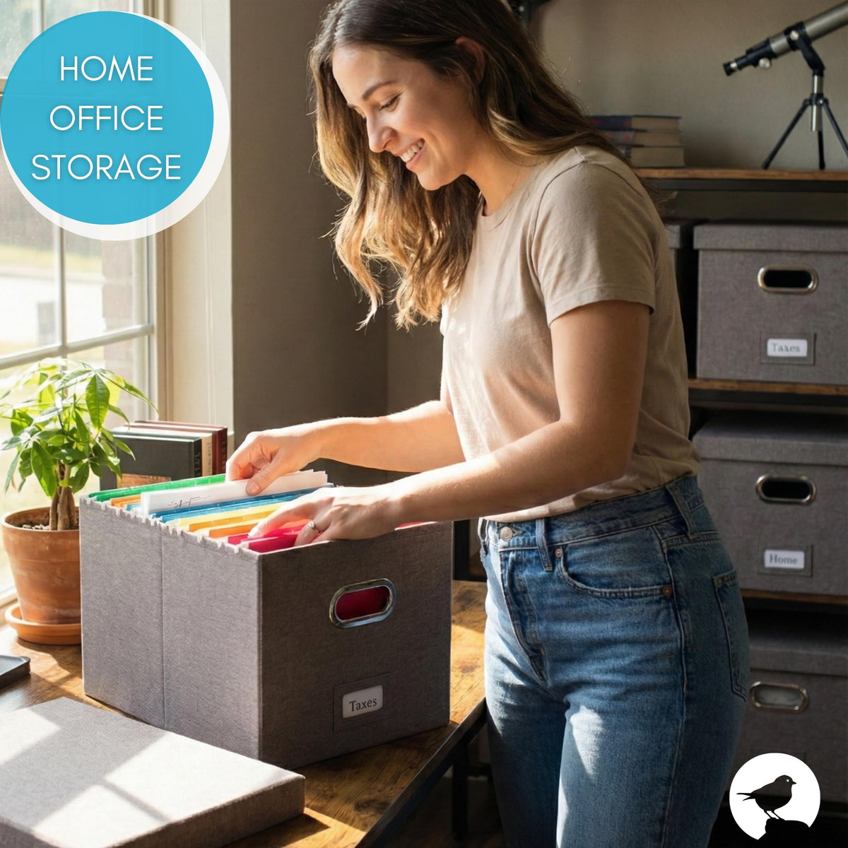 Internet's Best Collapsible File Box Storage Organizer with Lid - Decorative Linen Filing & Storage