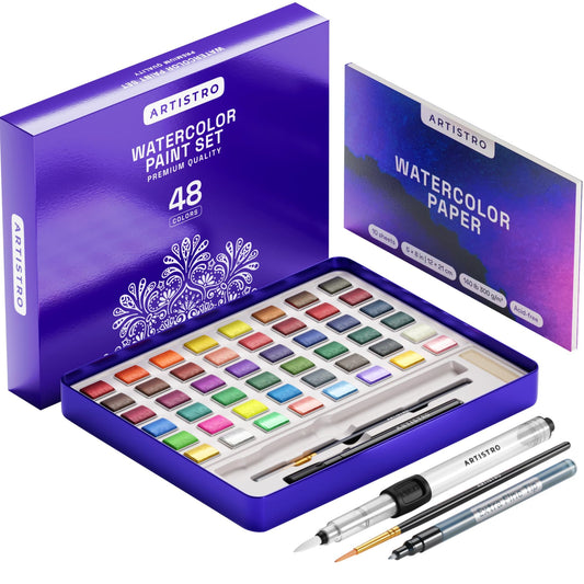 ARTISTRO Watercolor Paint Set with Palette & Brush Pens - 48 Colors