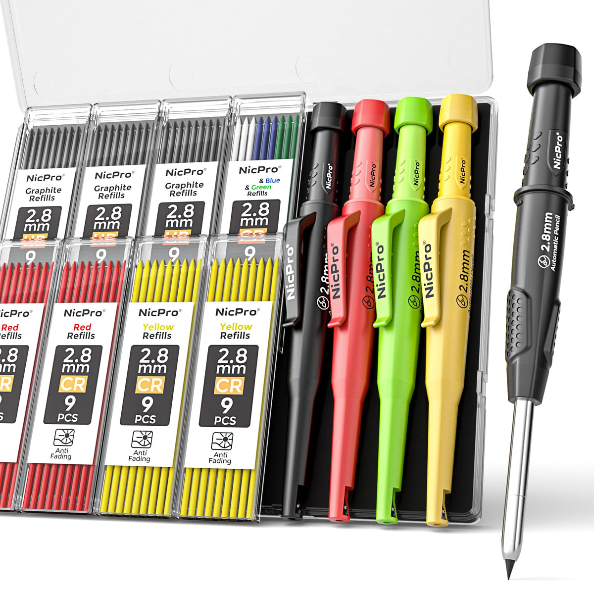 Nicpro Carpenter Pencils with Sharpener & Sleeve, 4Pack Construction Pencil