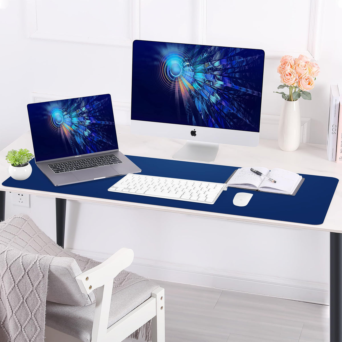 AFIING Cork Desk Mat 47" x 23.6", Dual-Sided Natural Cork & PU Leather Desk Pad, Non-Slip