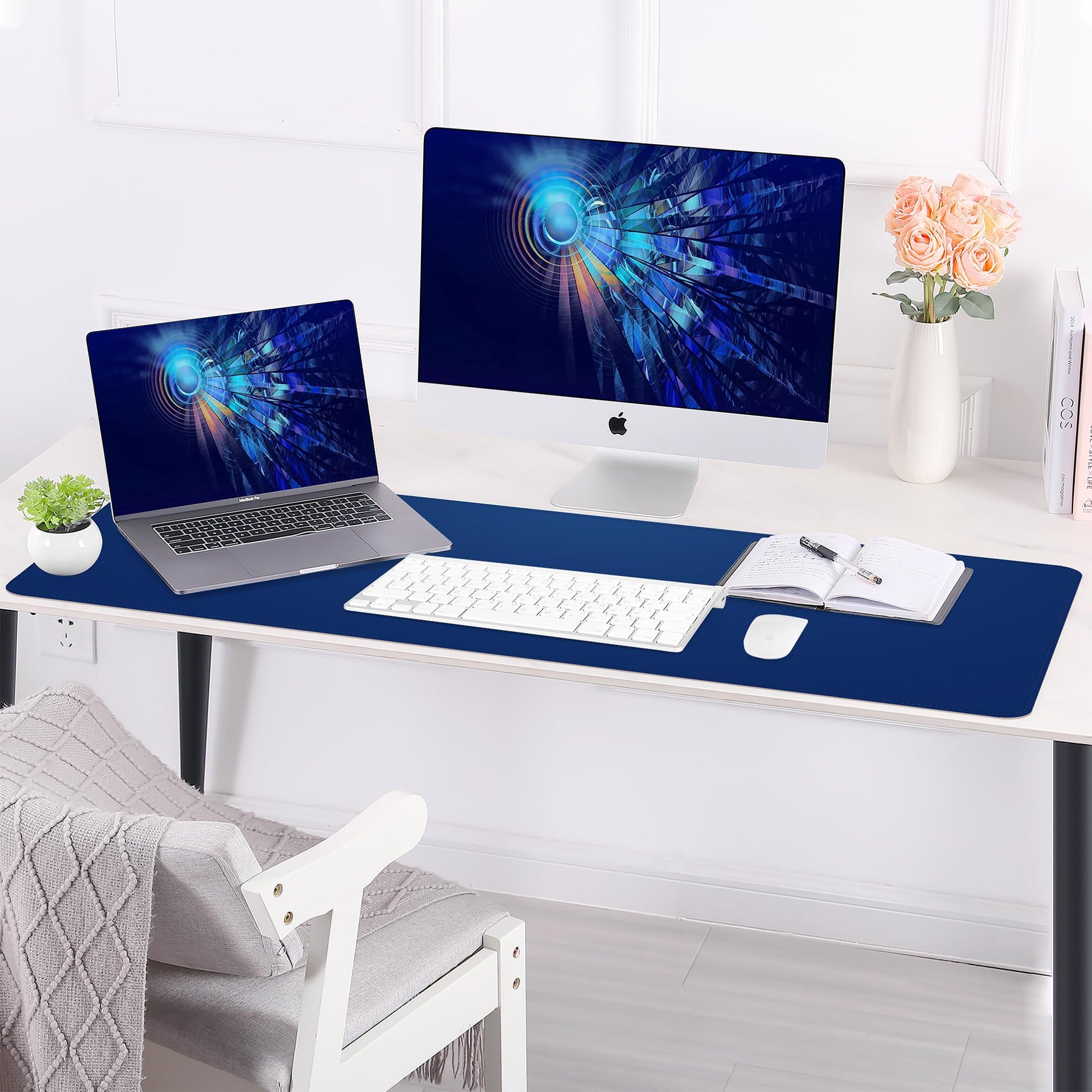 AFIING Leather Desk Pad Protector, Large Desk Mat with Natural Cork & PU Leather, Mouse Pad