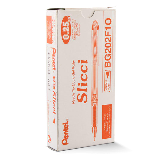 Pentel Arts Slicci 0.25 mm Extra Fine Gel Pen, Orange Ink, Box of 12 (BG202-F1)