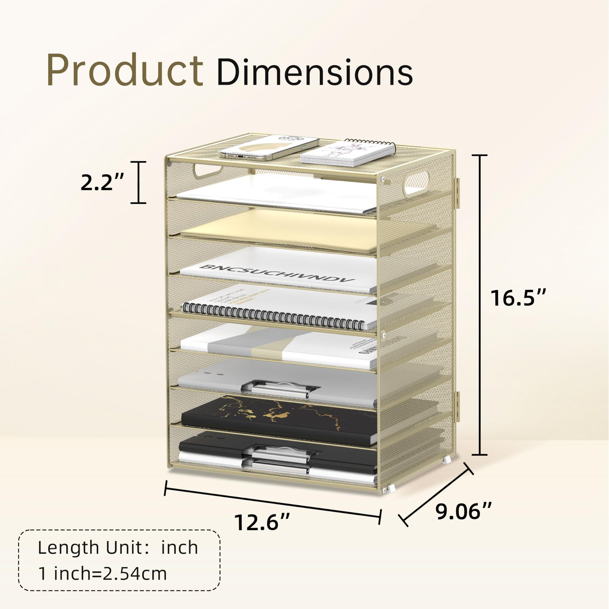 9-Tier Paper Organizer for Desk, Letter Tray with Handles, Golden Yellow