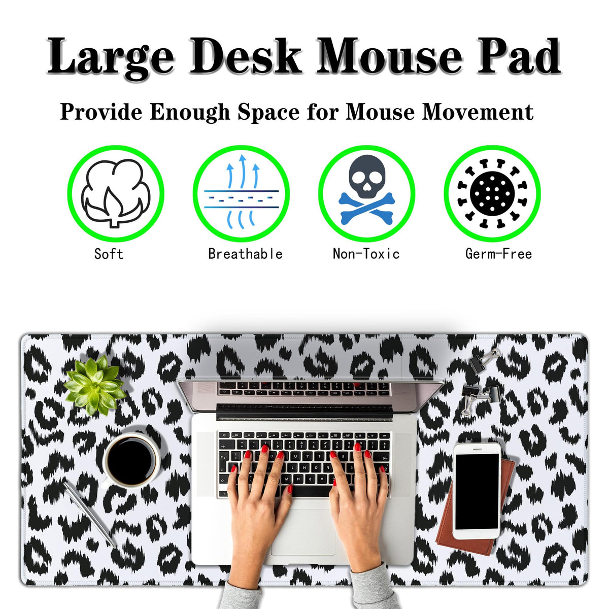 Samgula Large Gaming Mouse Pad - White and Black Desk Mats, Non-Slip Rubber Base 35.4 X 15.7 for