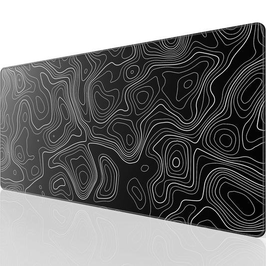KTRIO Large Gaming Mouse Pad, 31.5 x 15.7 in, Black Topographic, XXL