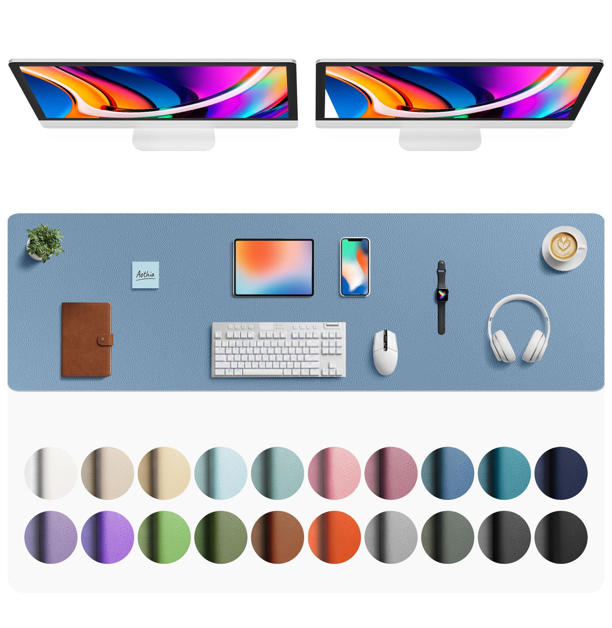 Aothia Faux Leather Desk Mat - Large Mouse Pad, Non-Slip PU Leather Blotter, Waterproof Writing
