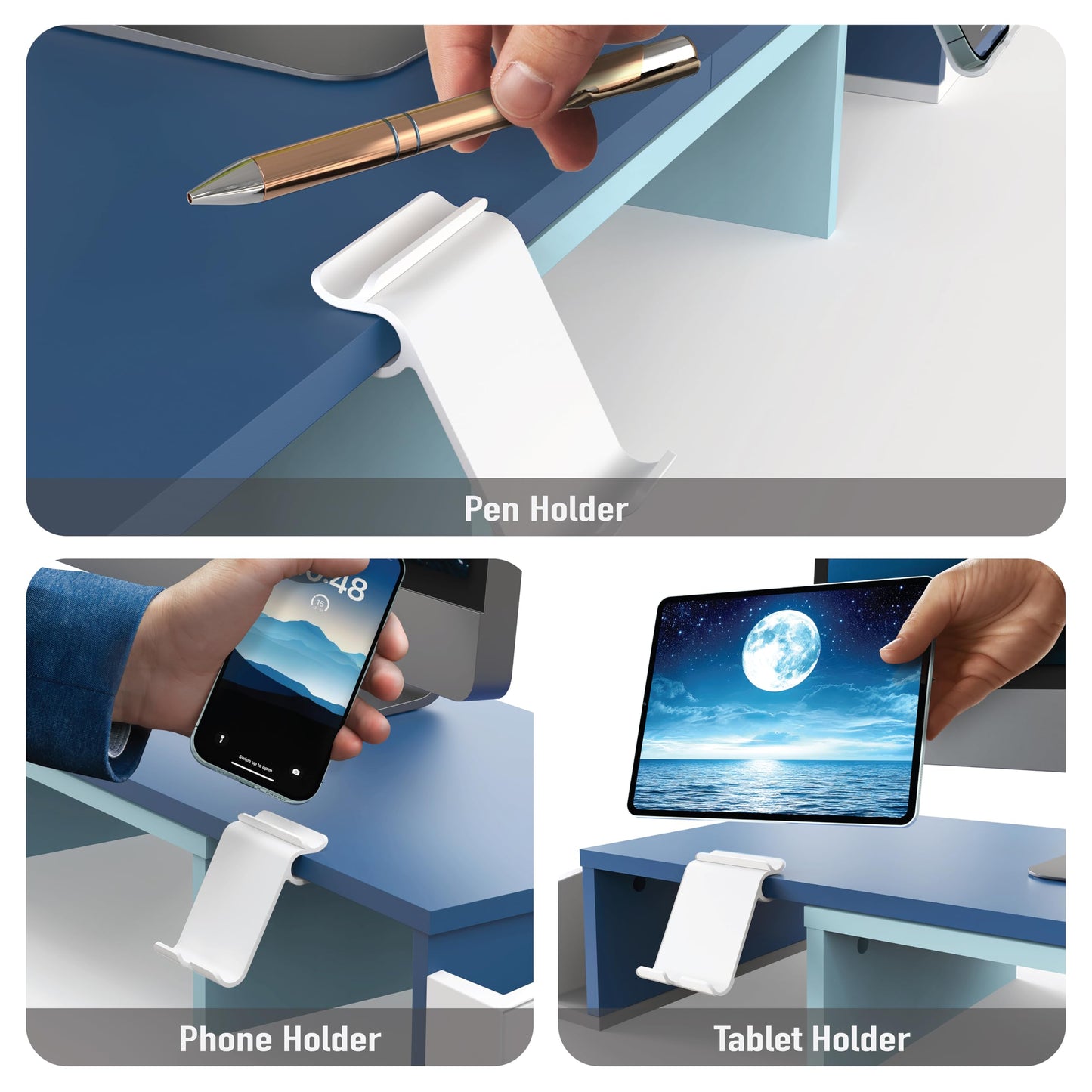 Simple Houseware Desk Dual Monitor Stand Riser with Drawer, Blue