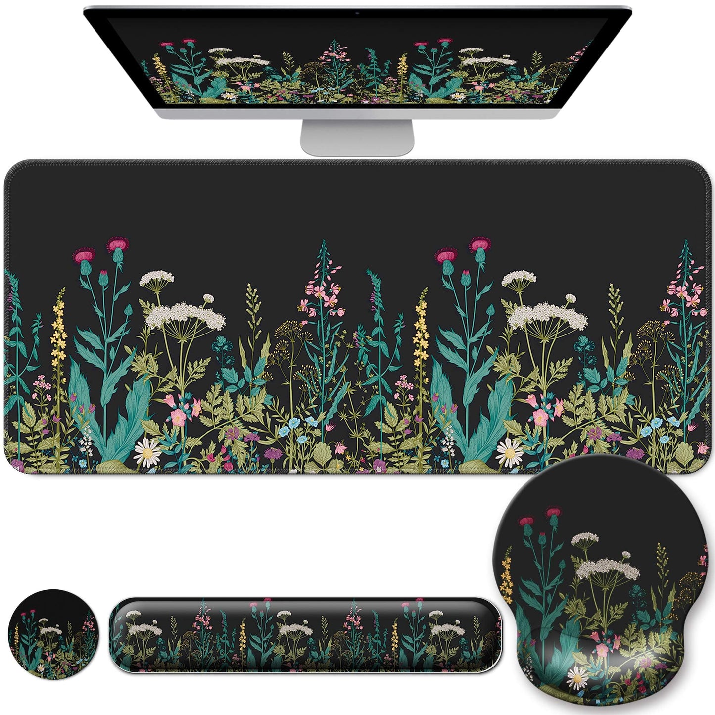 VINEBURY Desk Mat Set Keyboard and Mouse Pad with Wrist Rest Support