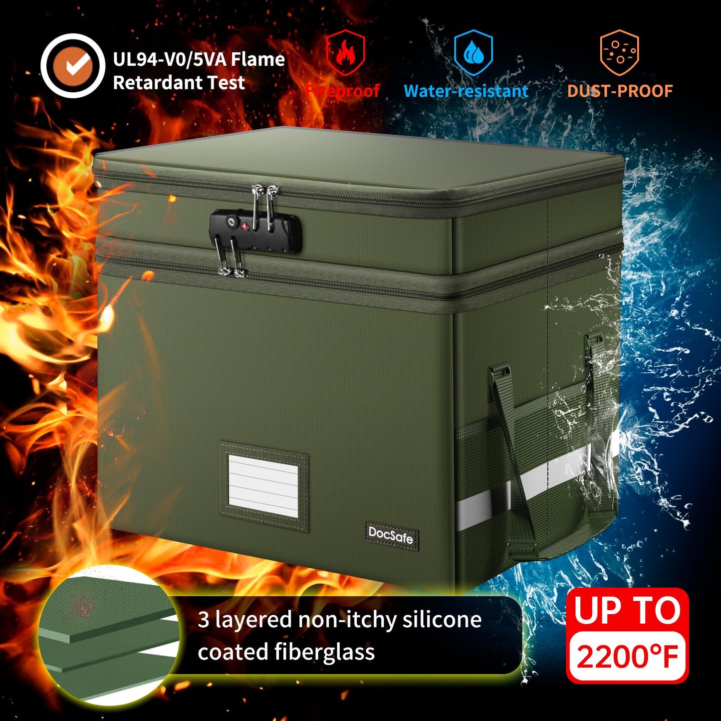 DocSafe File Box with Lock,Multi-Layer Fireproof Document Box Collapsible File Storage Organizer