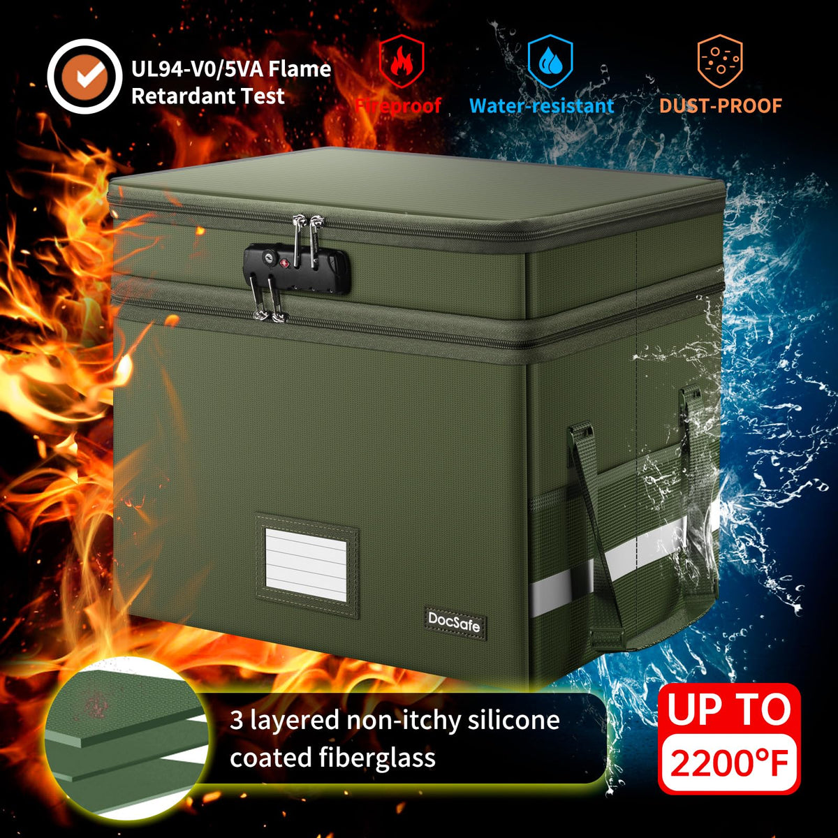 DocSafe File Box with Lock,Multi-Layer Fireproof Document Box Collapsible File Storage Organizer