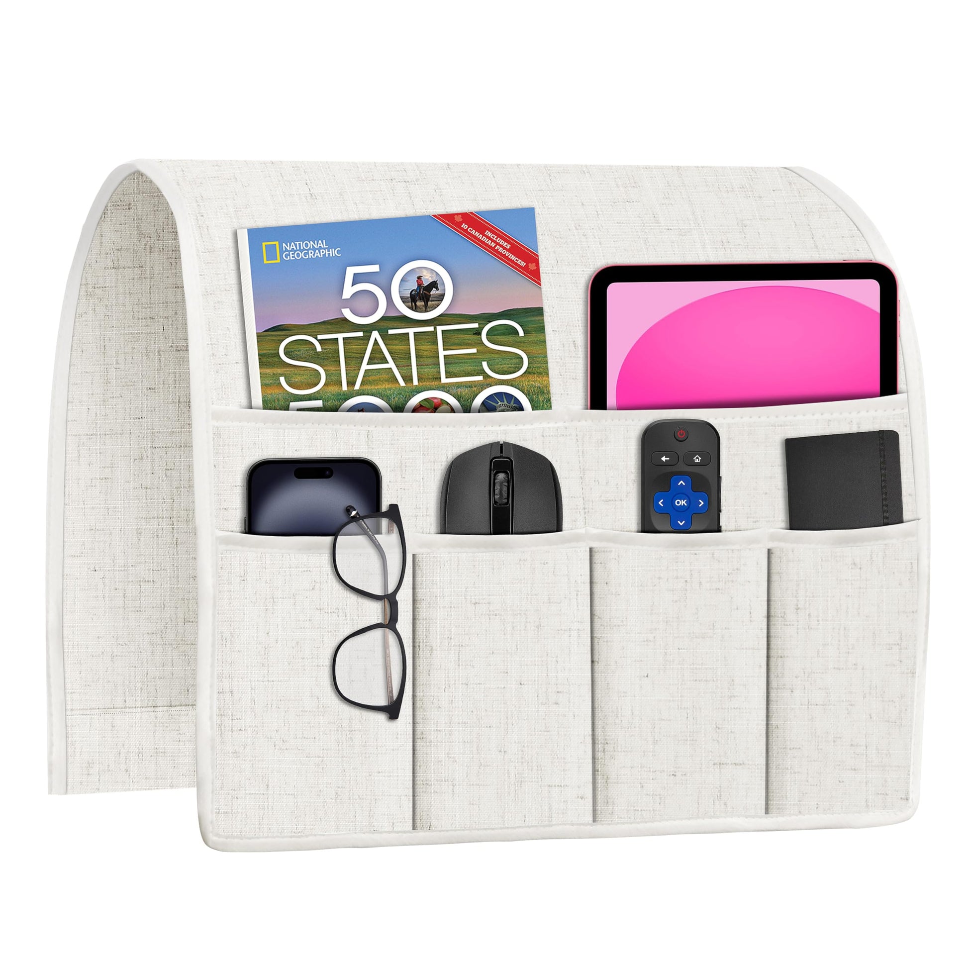 Joywell Remote Control Holder Armchair Caddy Armrest Organizer Beige White