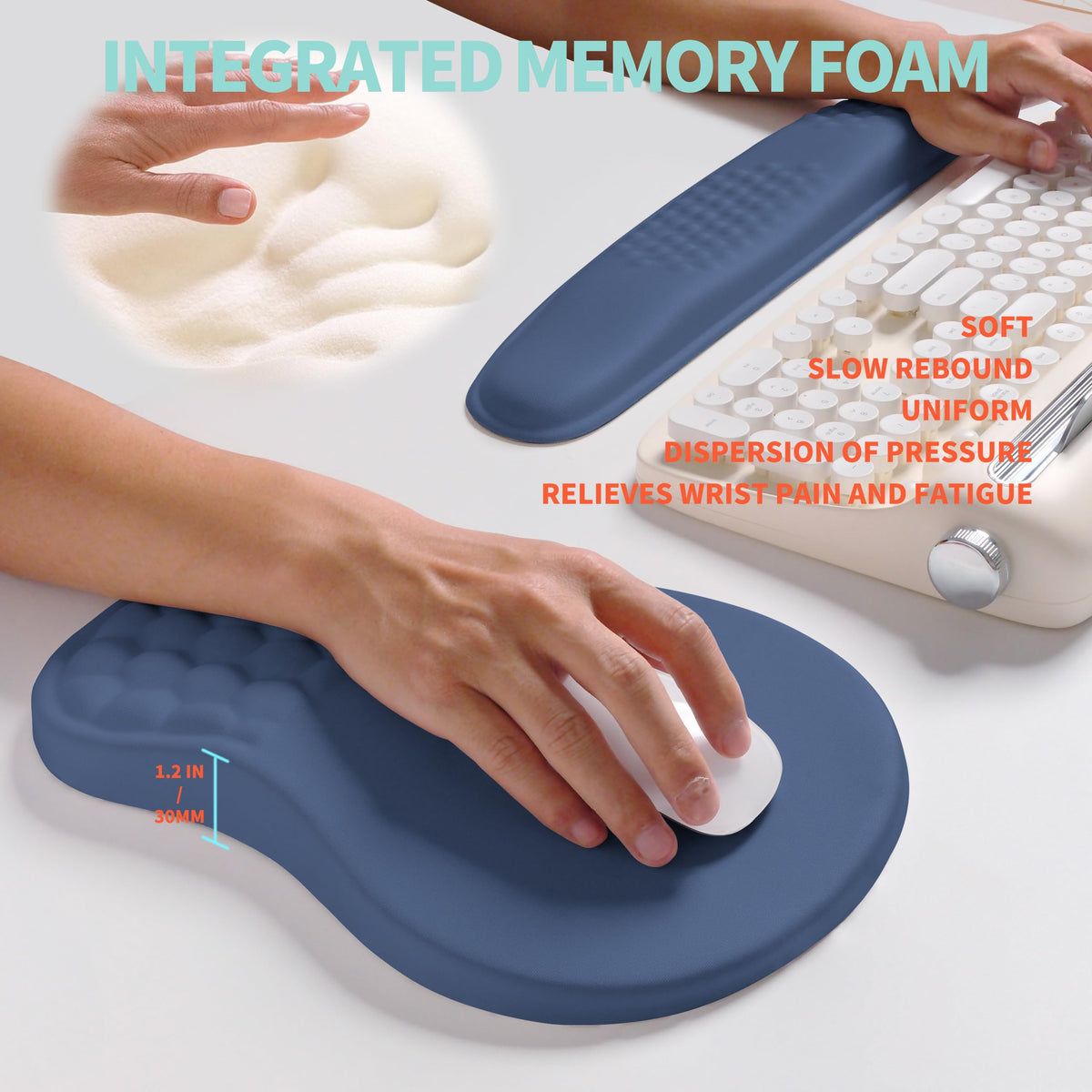KUOSGM 2-in-1 Ergonomic Set, Wave Rise Keyboard Wrist Rest and Massage Bulge Slope Mouse Pad Wrist