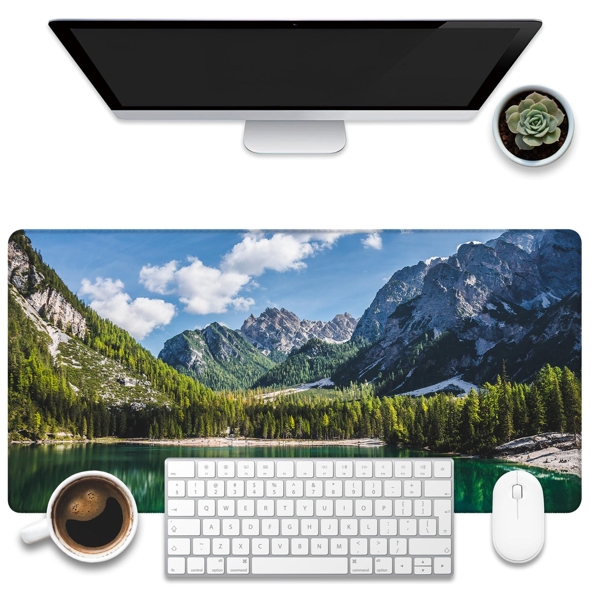 KOAIWPAE Desk Mat, Lake Mountain Landscape Desk Pad, The Alps Large Gaming Mouse Pad for Desk