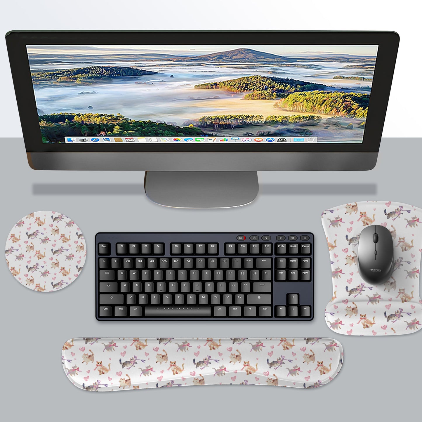 AUPET Mouse Pad Keyboard Wrist Rest Set,Ergonomic Memory Foam Mouse Pads Wrist Support Set,Non-Slip