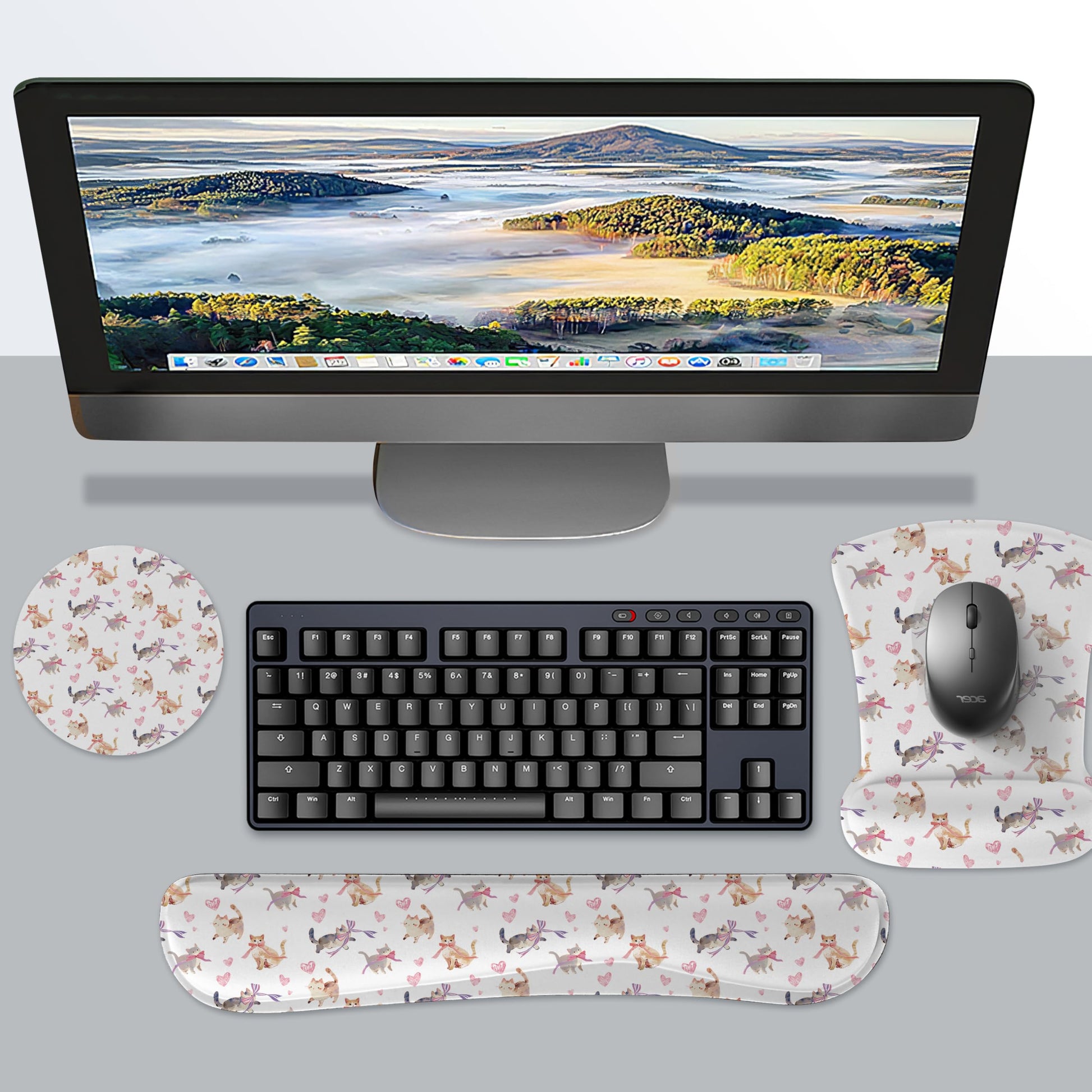 AUPET Mouse Pad Keyboard Wrist Rest Set,Ergonomic Memory Foam Mouse Pads Wrist Support Set,Non-Slip
