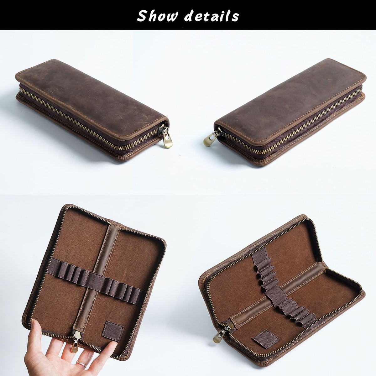 Leather Pencil Case Organizer 10 Slots, Portable Pouch for Fountain Pen
