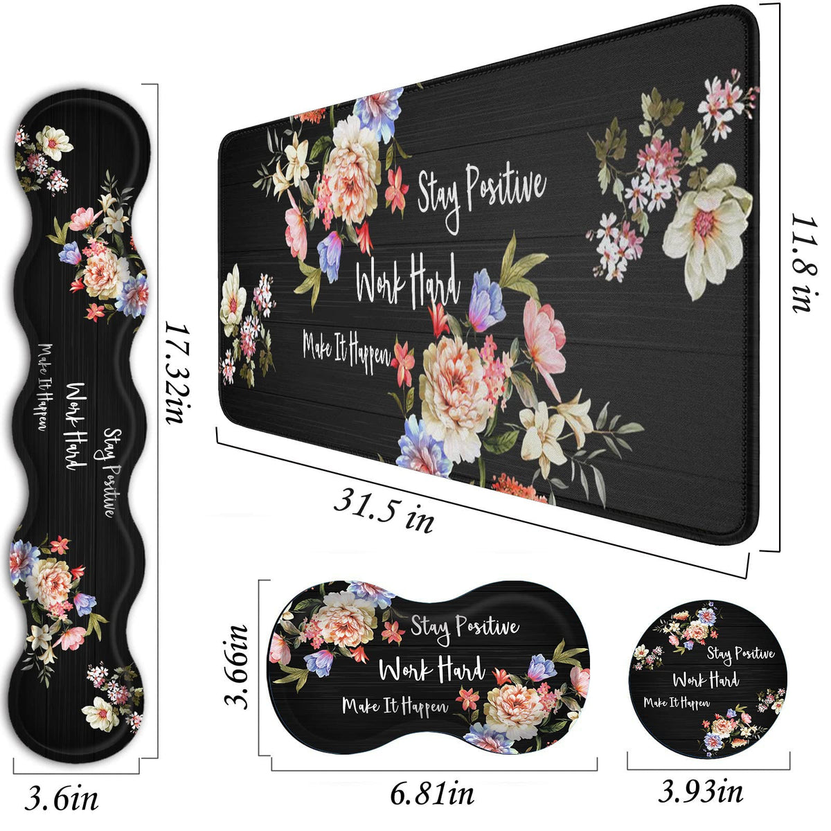 FGDRFGRW Mouse Pad Set,(31.5×11.8 in)Desk Pad + Keyboard Wrist Rest Support + Mouse Wrist Rest +