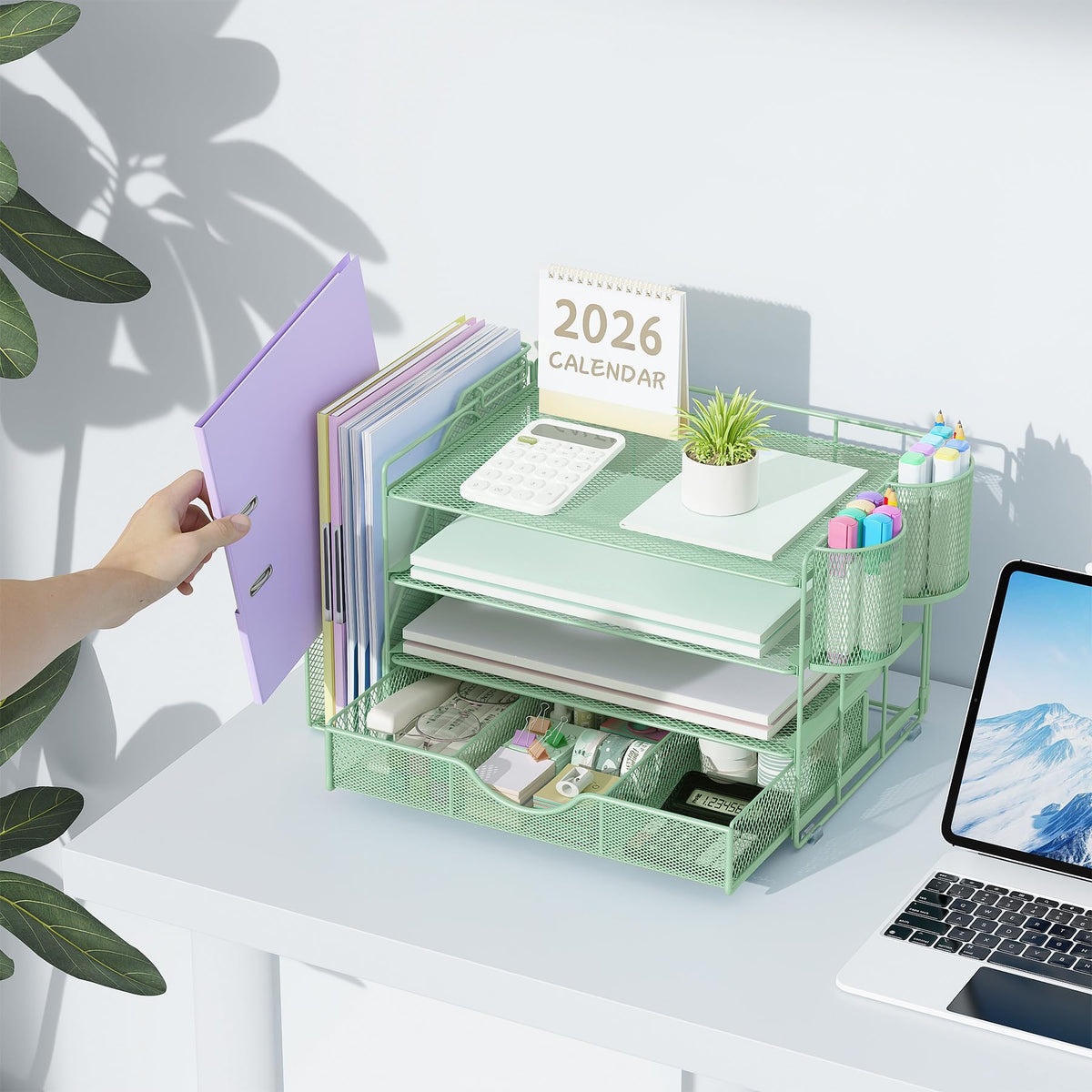 gianotter 4-Tier Desk Organizer with Drawers, File Holders, Letter Trays and Pen Holders