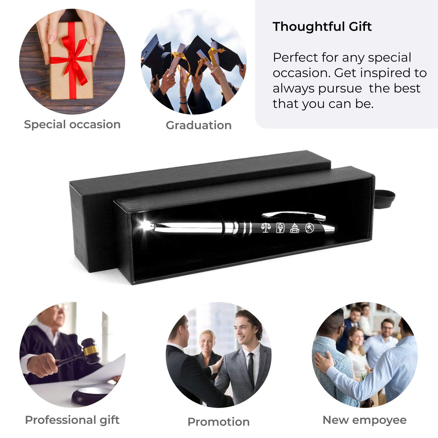 Inkstone Law and Justice Engraved Flashlight Pen with Stylus Tip - Gift for Police Officers