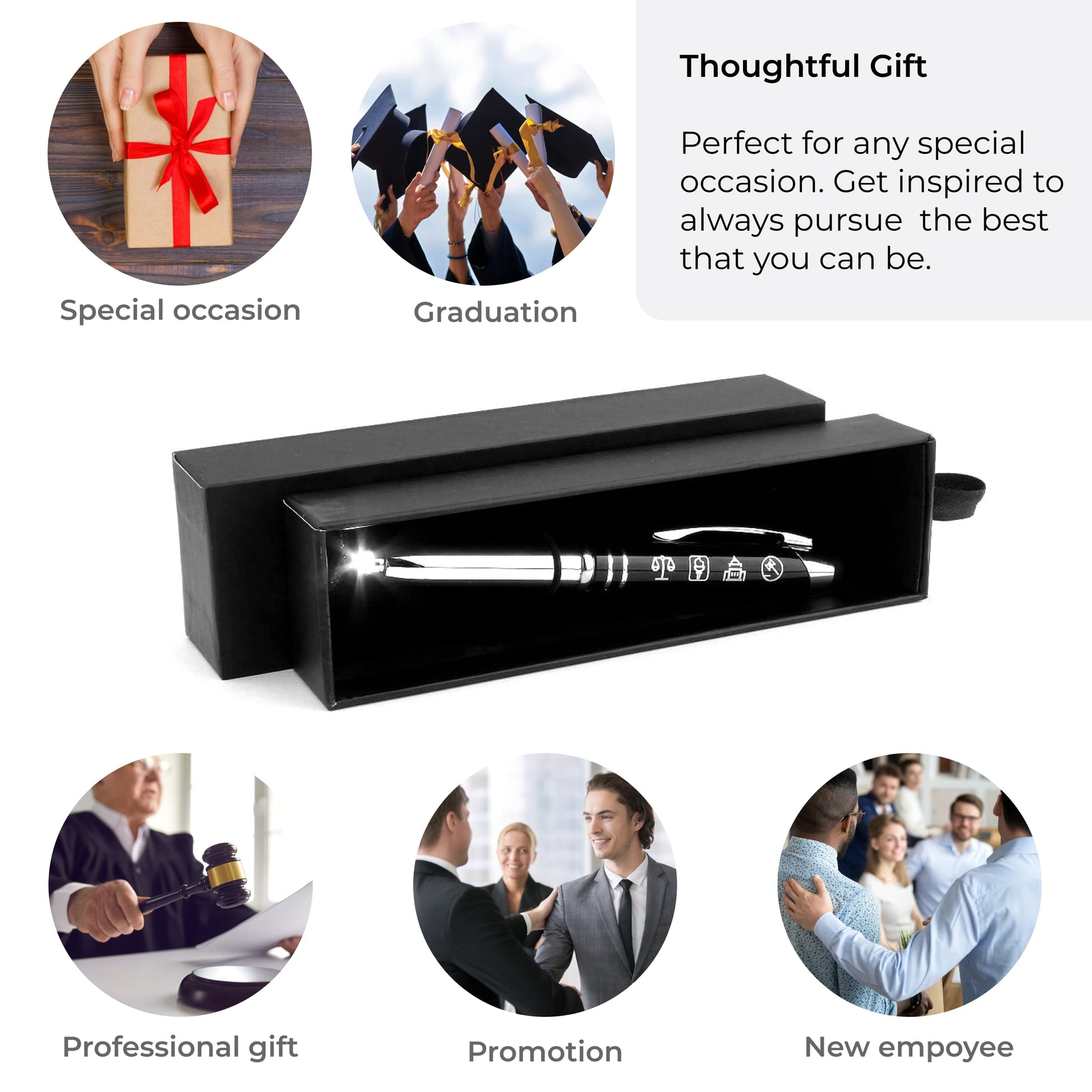 Inkstone Law and Justice Engraved Flashlight Pen with Stylus Tip - Gift for Police Officers