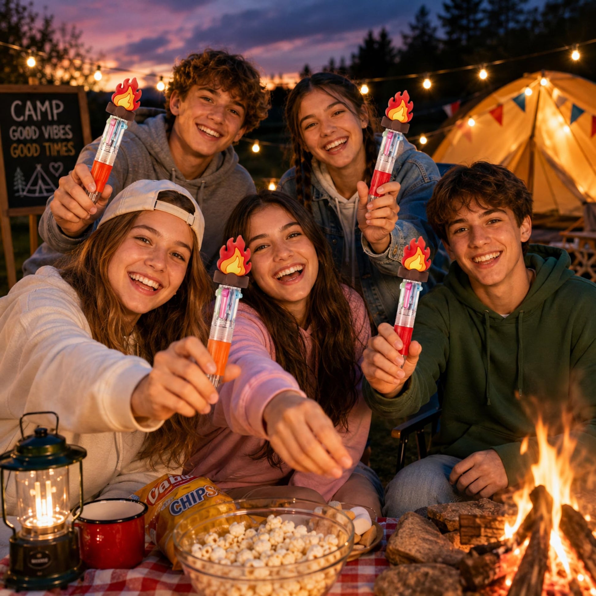 Kosiz 24 Pack Camping Campfire Party Favors Multicolor 4 in 1 Ballpoint Pen