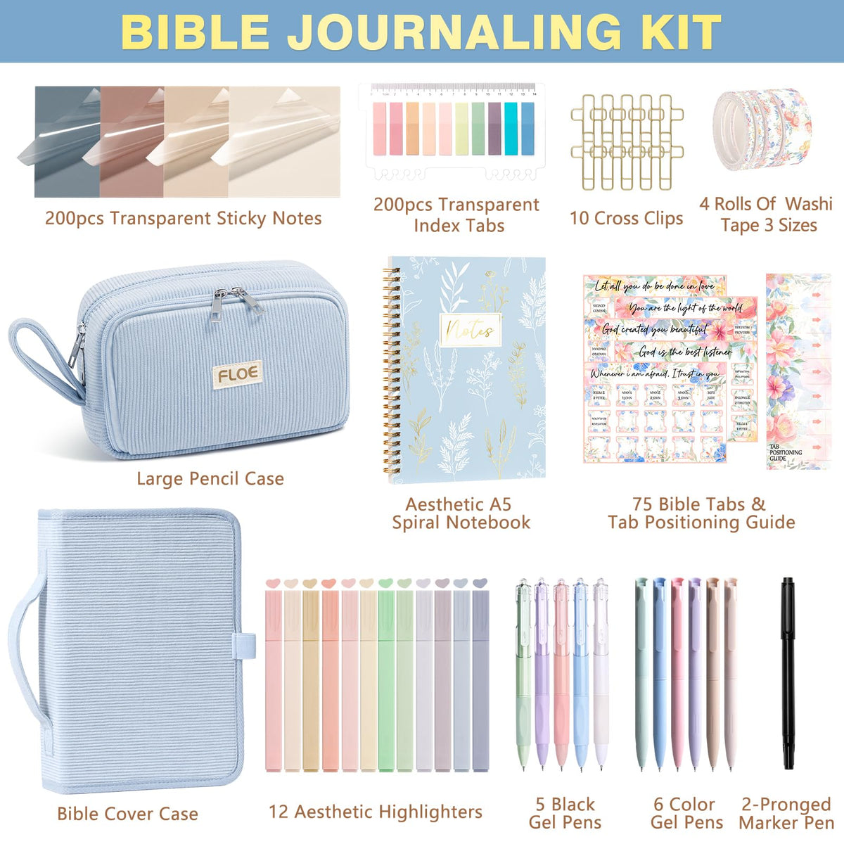 Bible Study Supplies Journaling Annotation Kit w/Bible Cover Case for Women