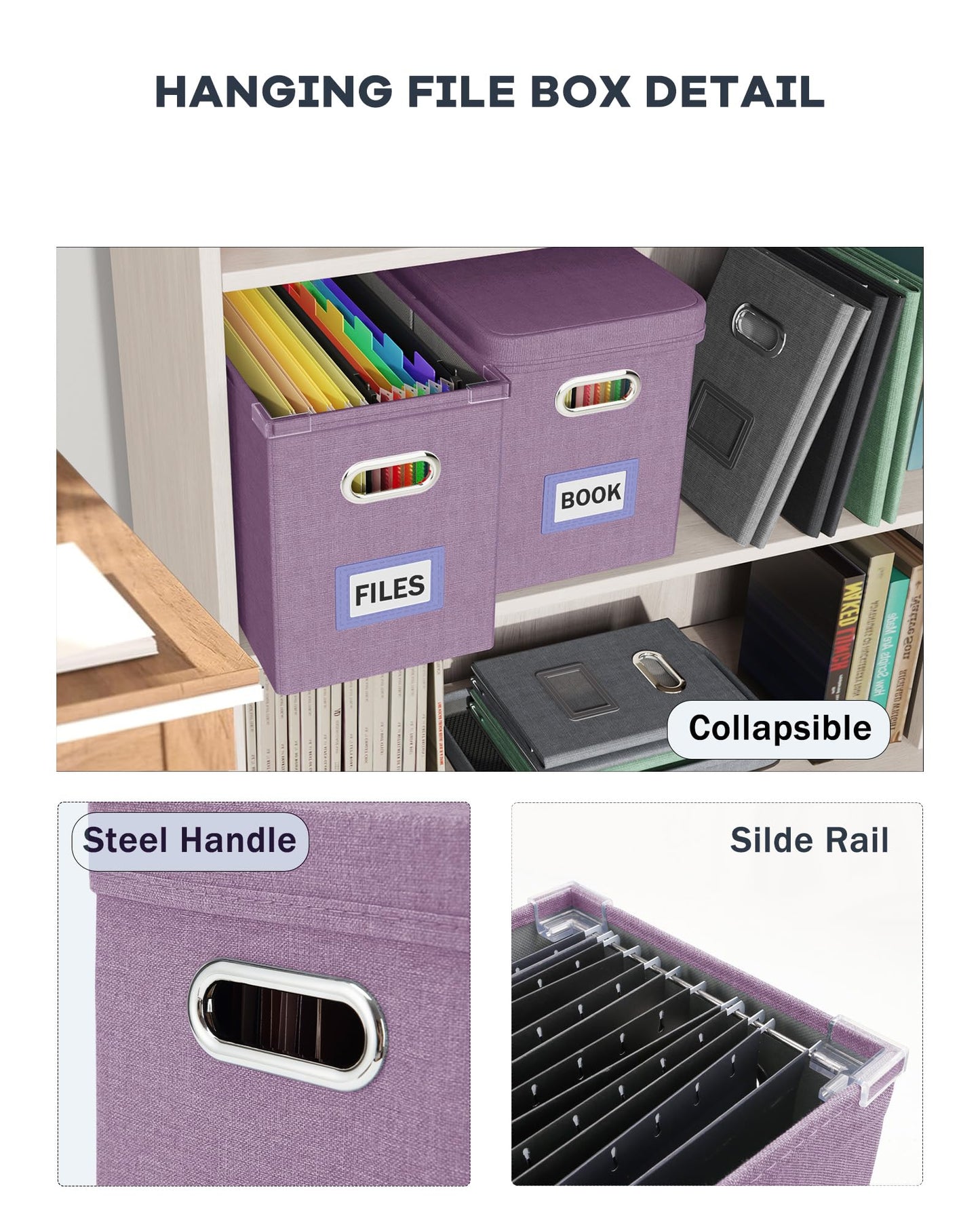 Oterri File Organizer with Lid, Hanging Filing Box with Mesh Pocket, Document Organizer for Letter