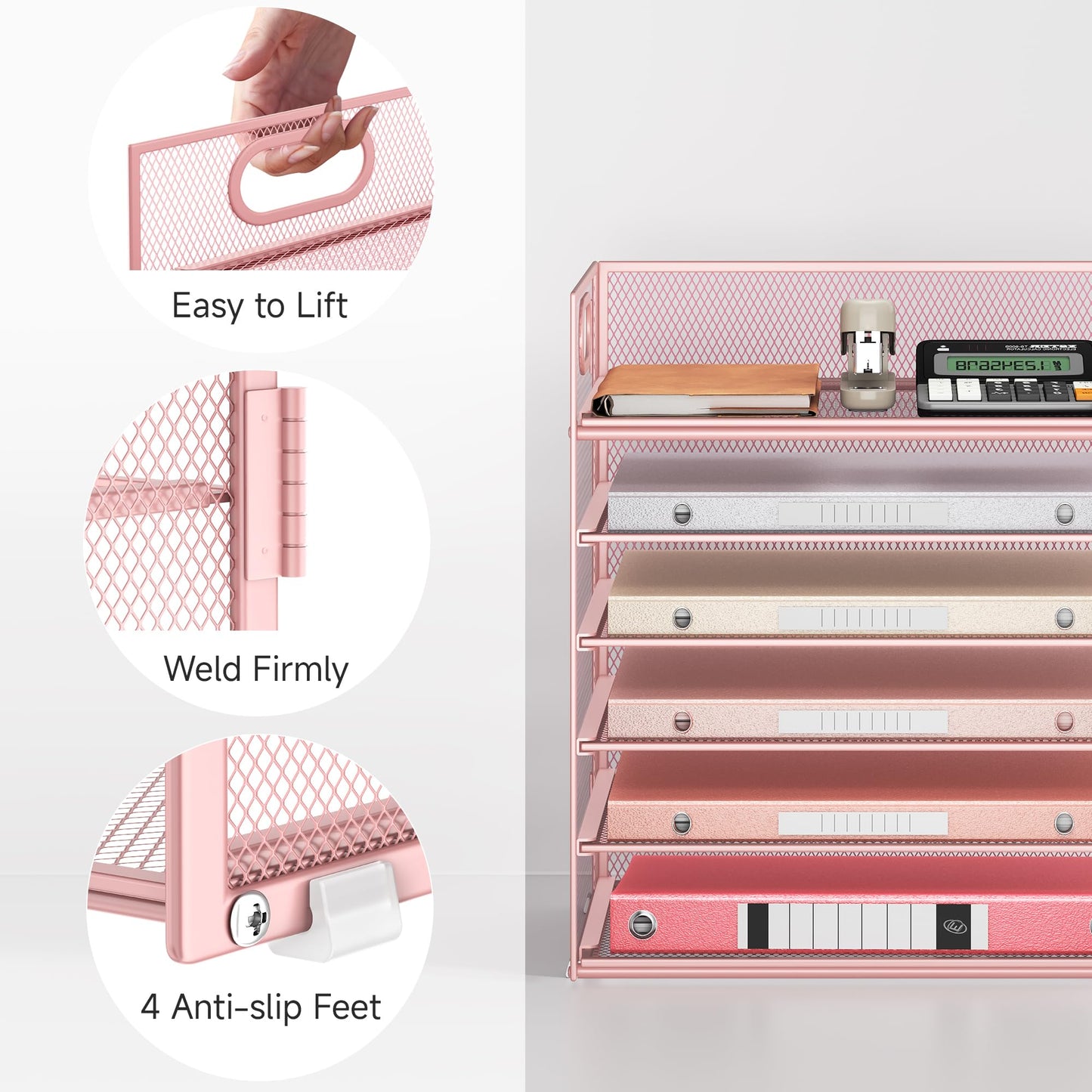 6 Tray Paper Organizer Letter Tray with Handle - Mesh Desk File Organizer, Paper Sorter Organizer