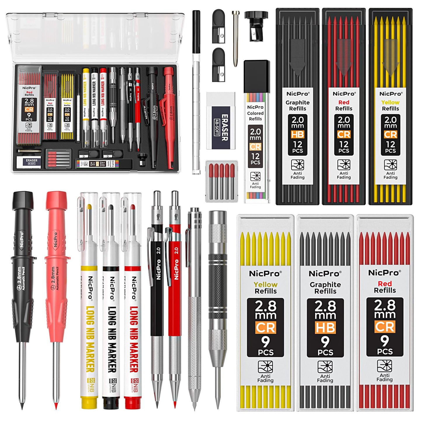 Nicpro 24PCS CP3000 Mechanical Carpenter Pencil Set with Sharpener & Sheath