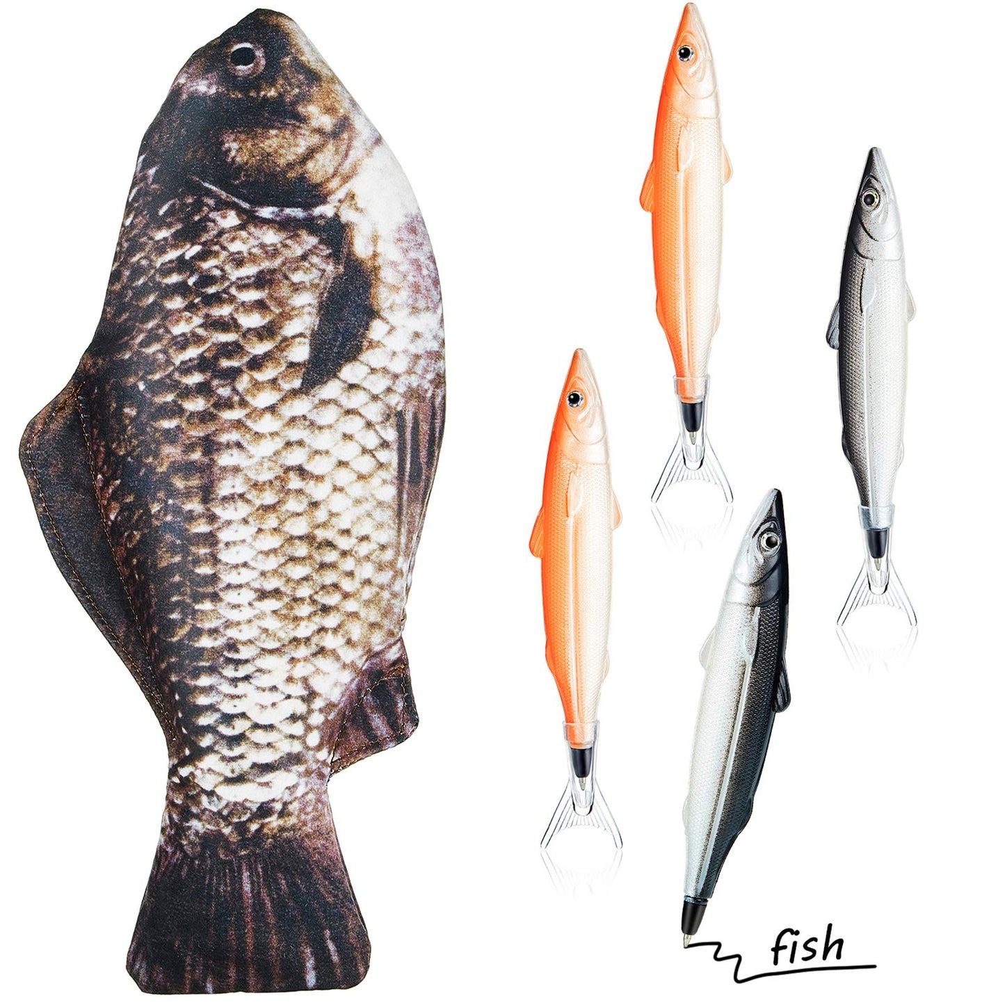 Outus Funny Fish Pencil Case with 4 Fish Pens for Kid, Classic Style, Black