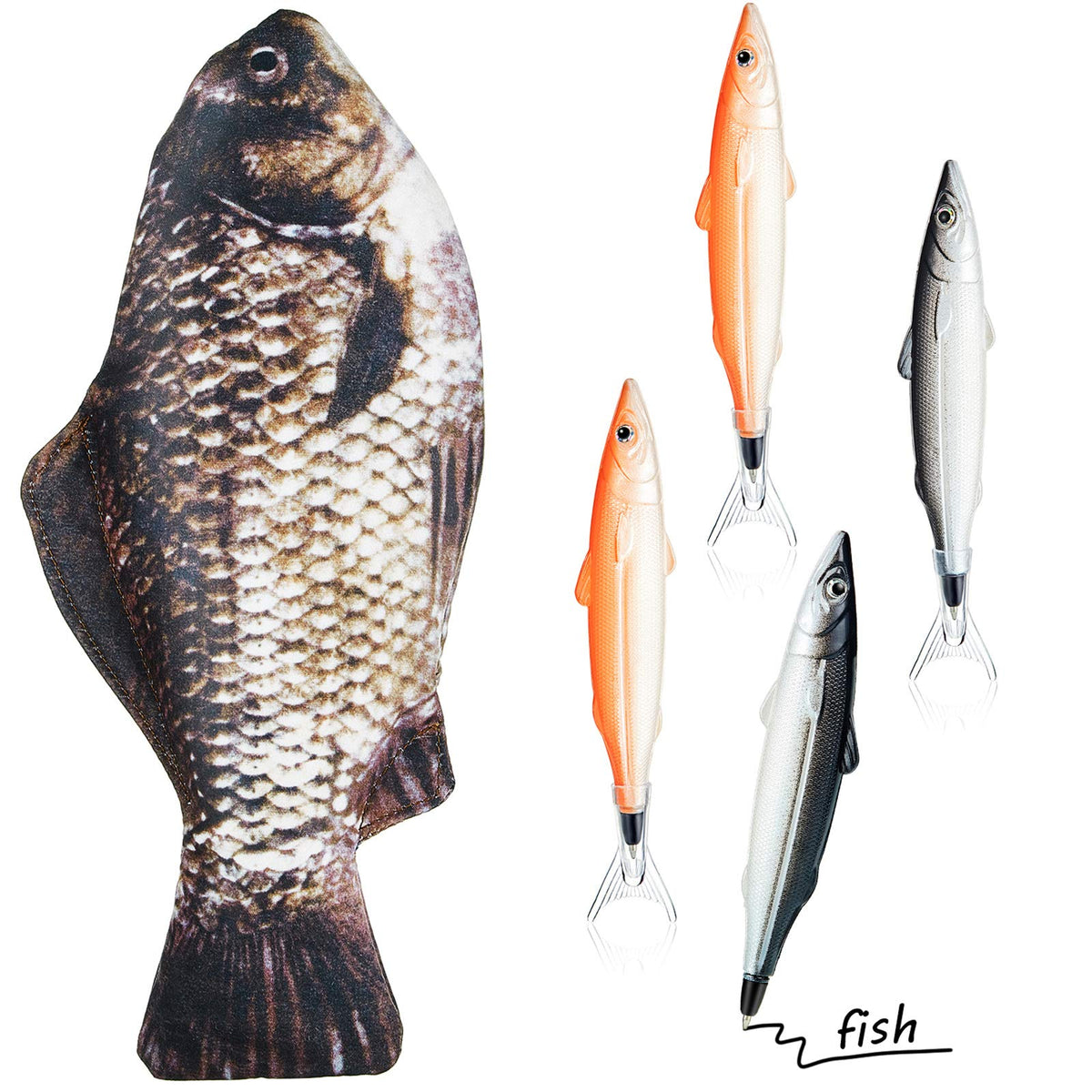 Outus Funny Fish Pencil Case with 4 Fish Pens for Kid, Classic Style, Black