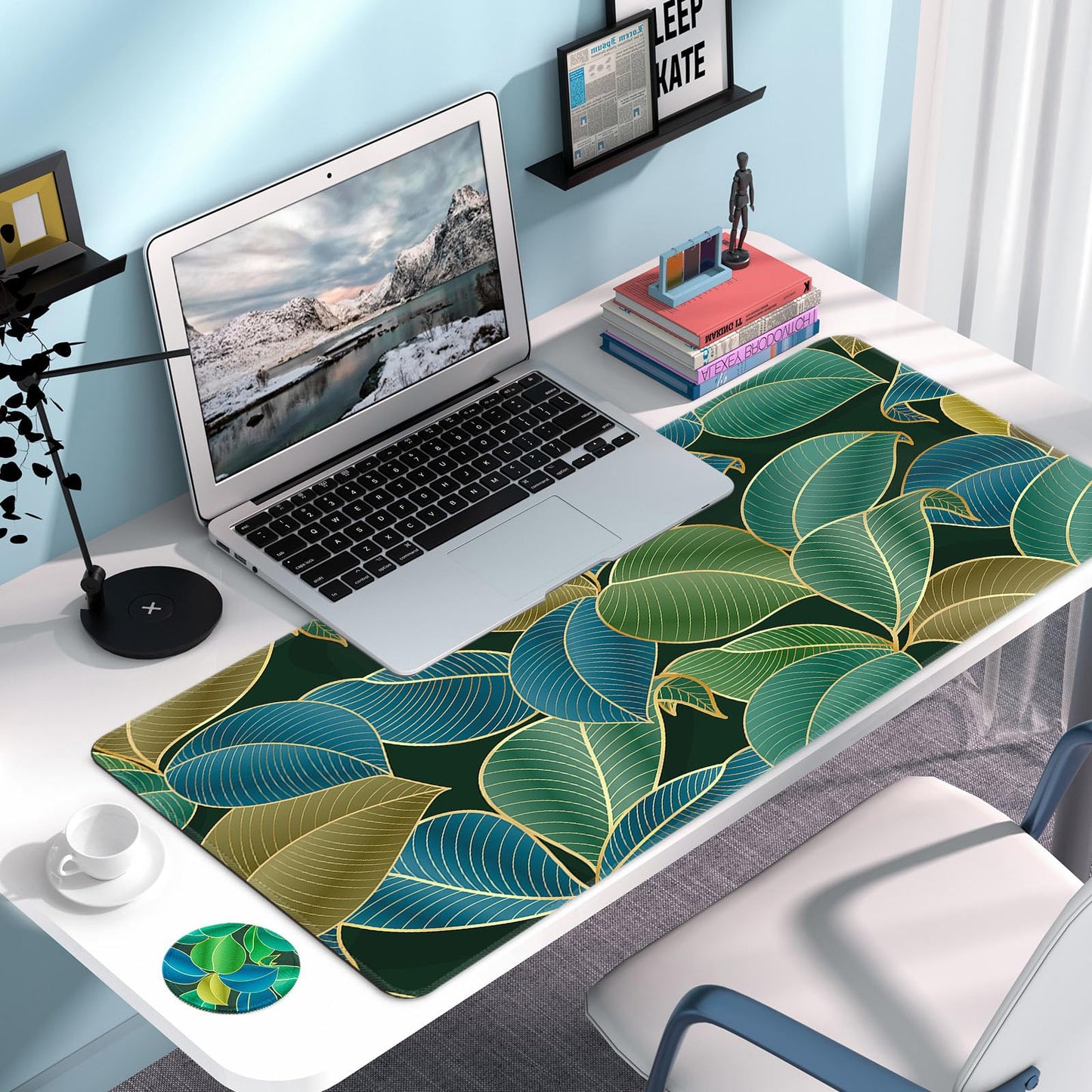 Large Gaming Mouse Pad with Coaster,Desk Matt for Desktop,Desk Mat-Leaves