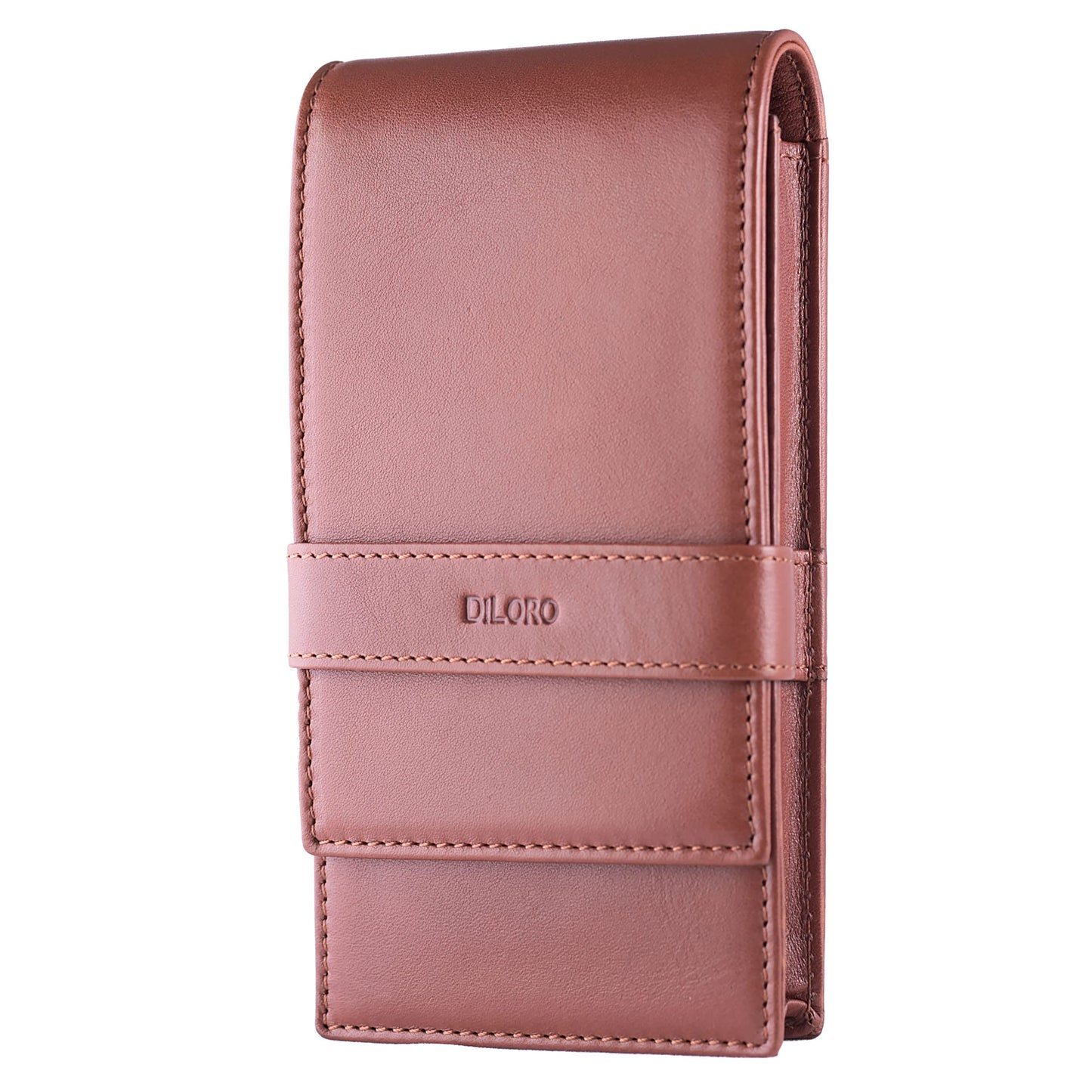 DiLoro Leather Quad Pen Case Pencil Pouch Holder for Four Fountain Ballpoint Rollerball Pens and